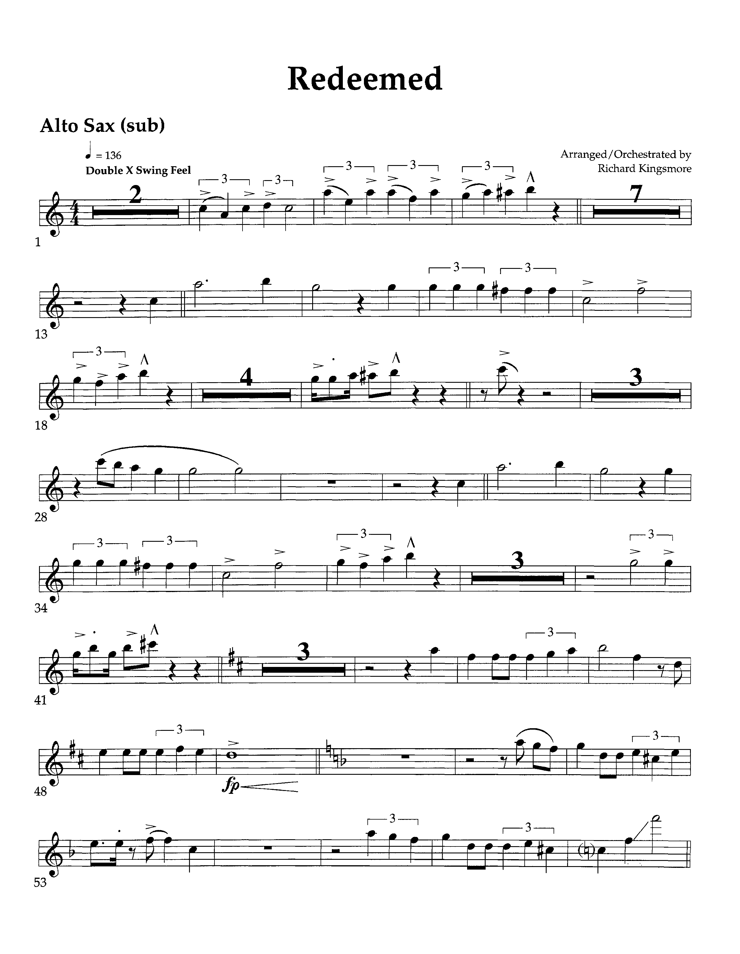 Redeemed (Instrumental) Alto Sax (Lifeway Worship / Arr. Richard Kingsmore)