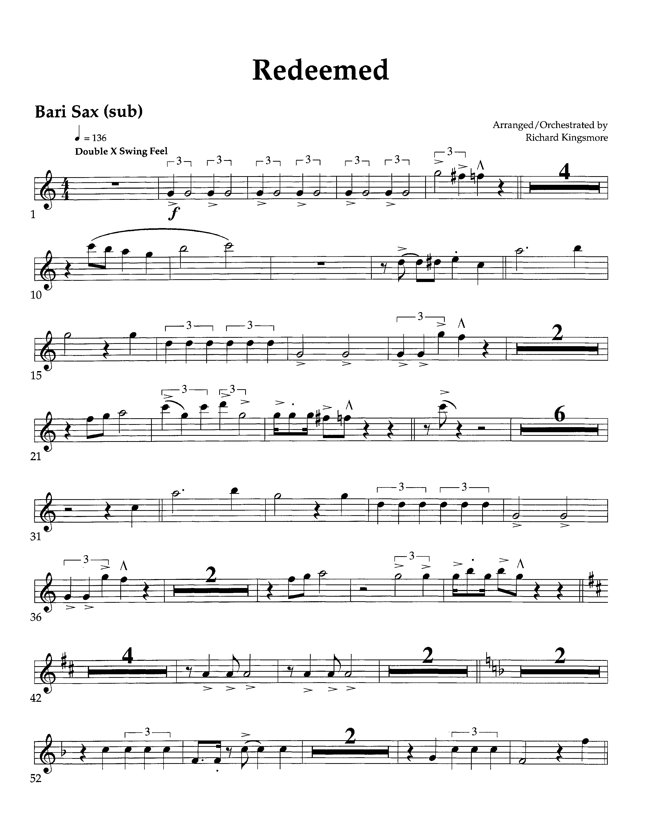 Redeemed (Instrumental) Bari Sax (Lifeway Worship / Arr. Richard Kingsmore)