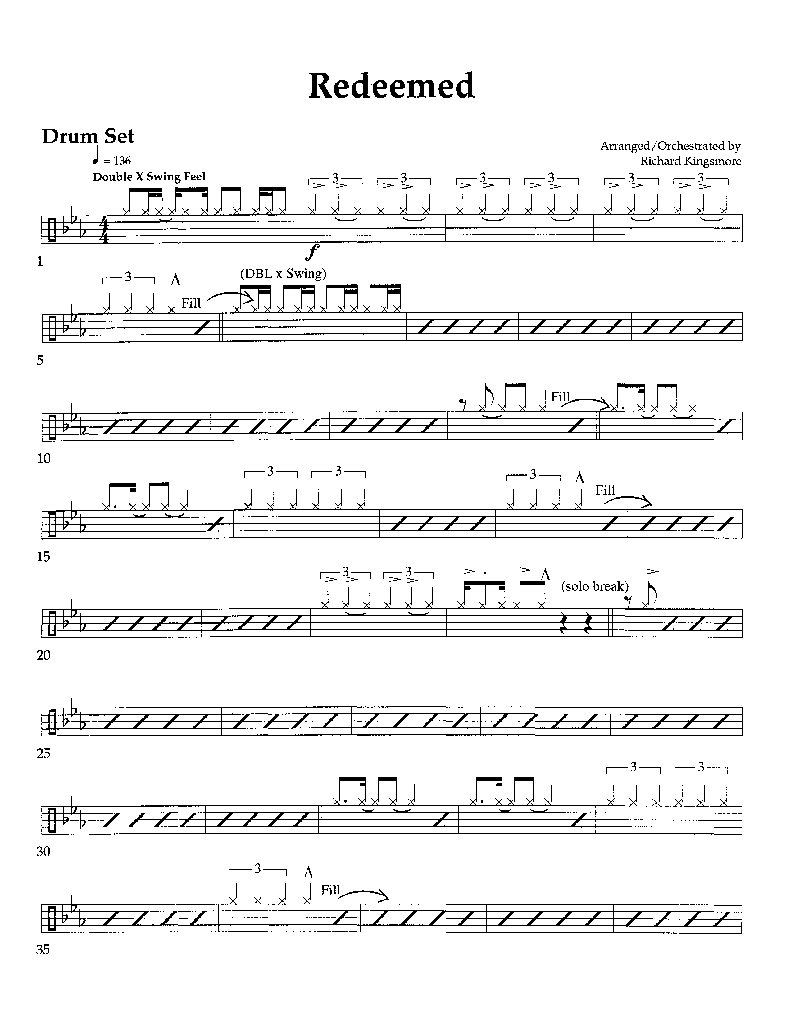 Redeemed (Instrumental) Drum Set (Lifeway Worship / Arr. Richard Kingsmore)