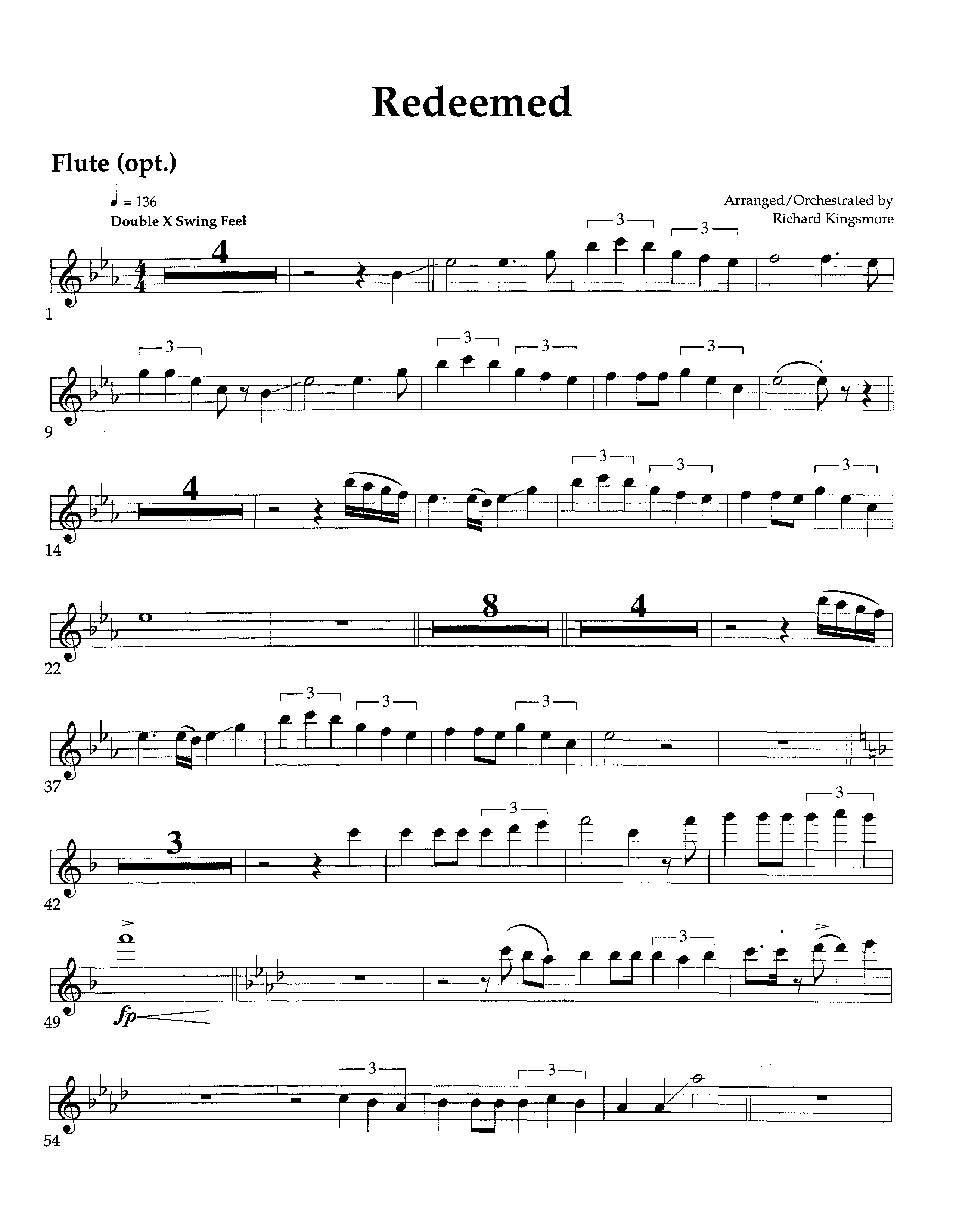 Redeemed (Instrumental) Flute (Lifeway Worship / Arr. Richard Kingsmore)