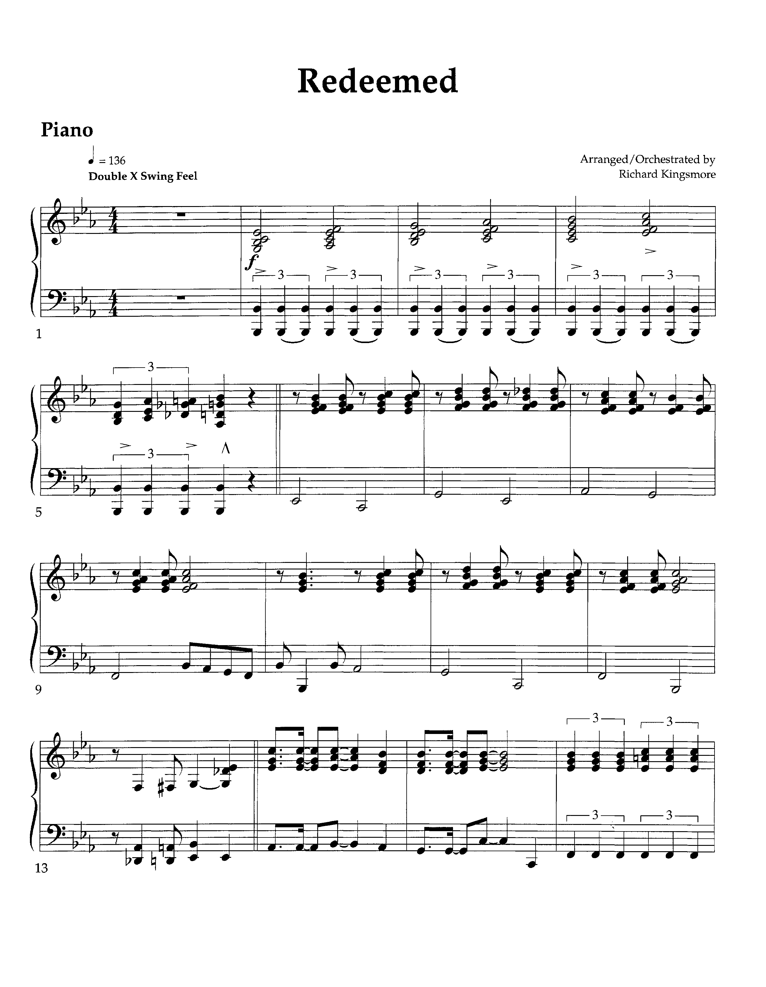 Redeemed (Instrumental) Piano Sheet (Lifeway Worship / Arr. Richard Kingsmore)