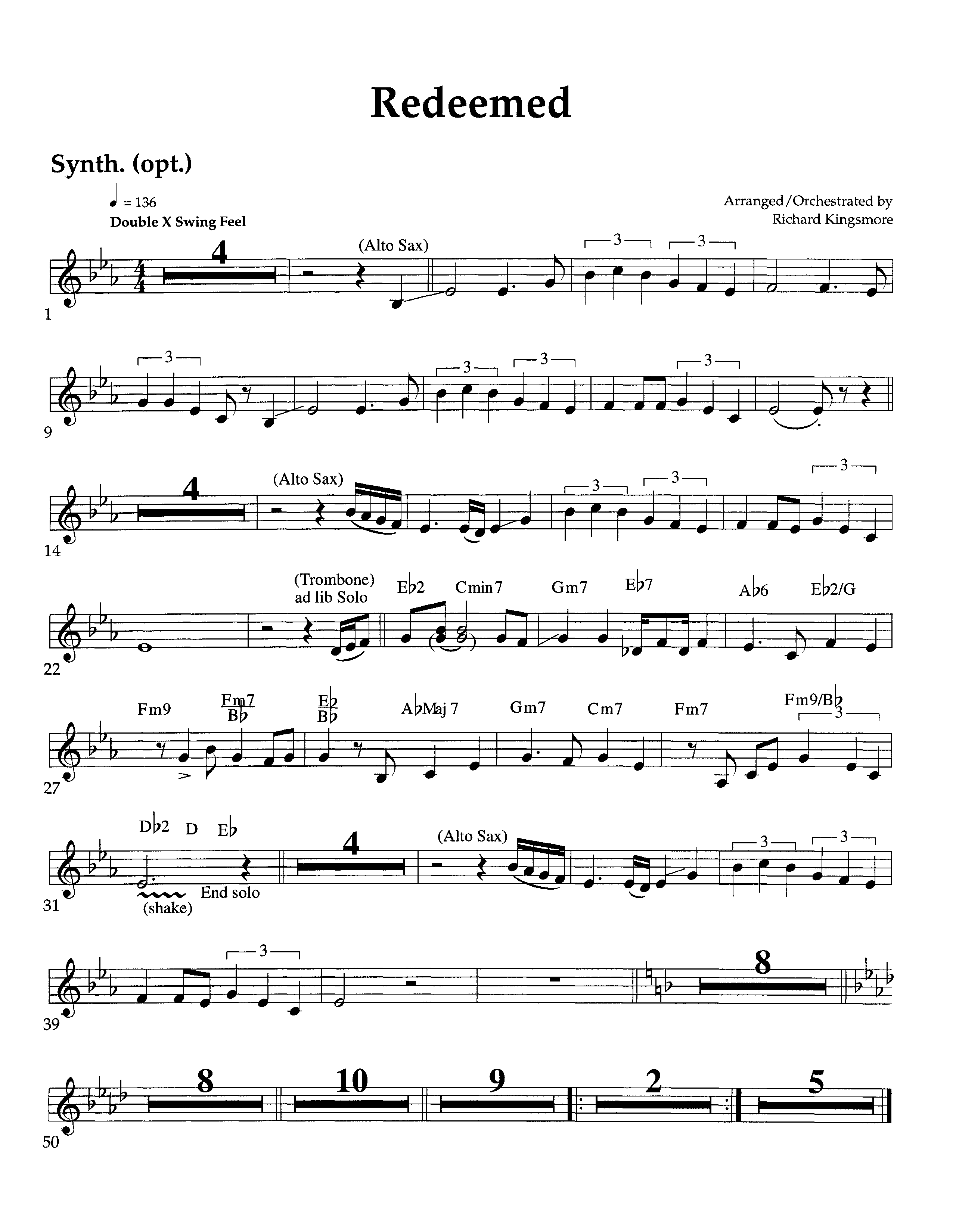 Redeemed (Instrumental) Synth (Lifeway Worship / Arr. Richard Kingsmore)