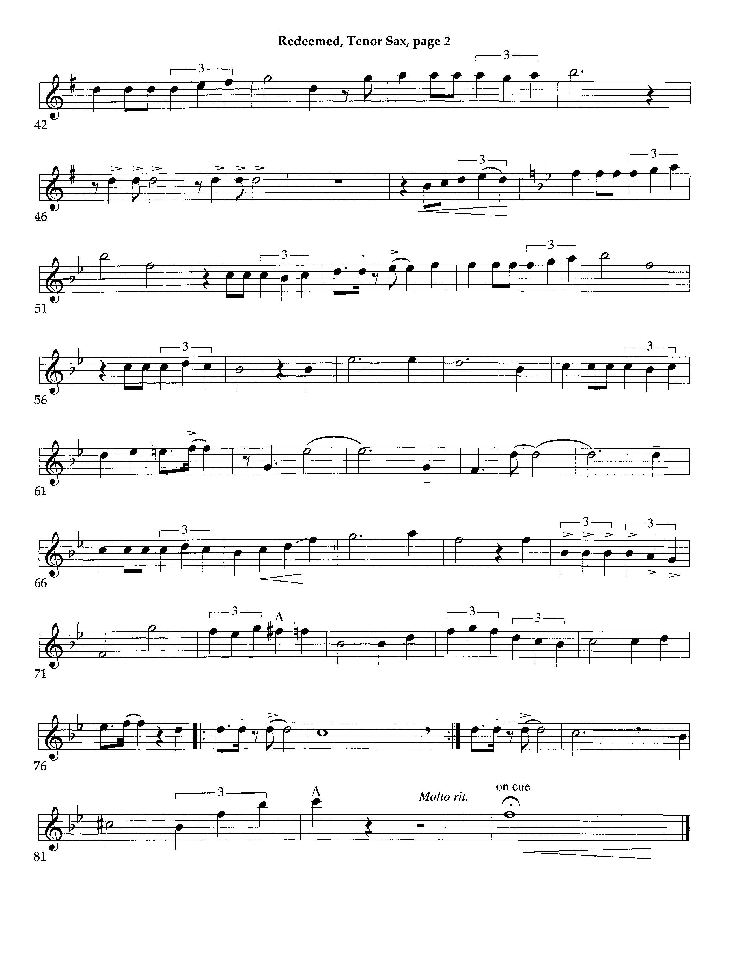 Redeemed (Instrumental) Tenor Sax 1 (Lifeway Worship / Arr. Richard Kingsmore)