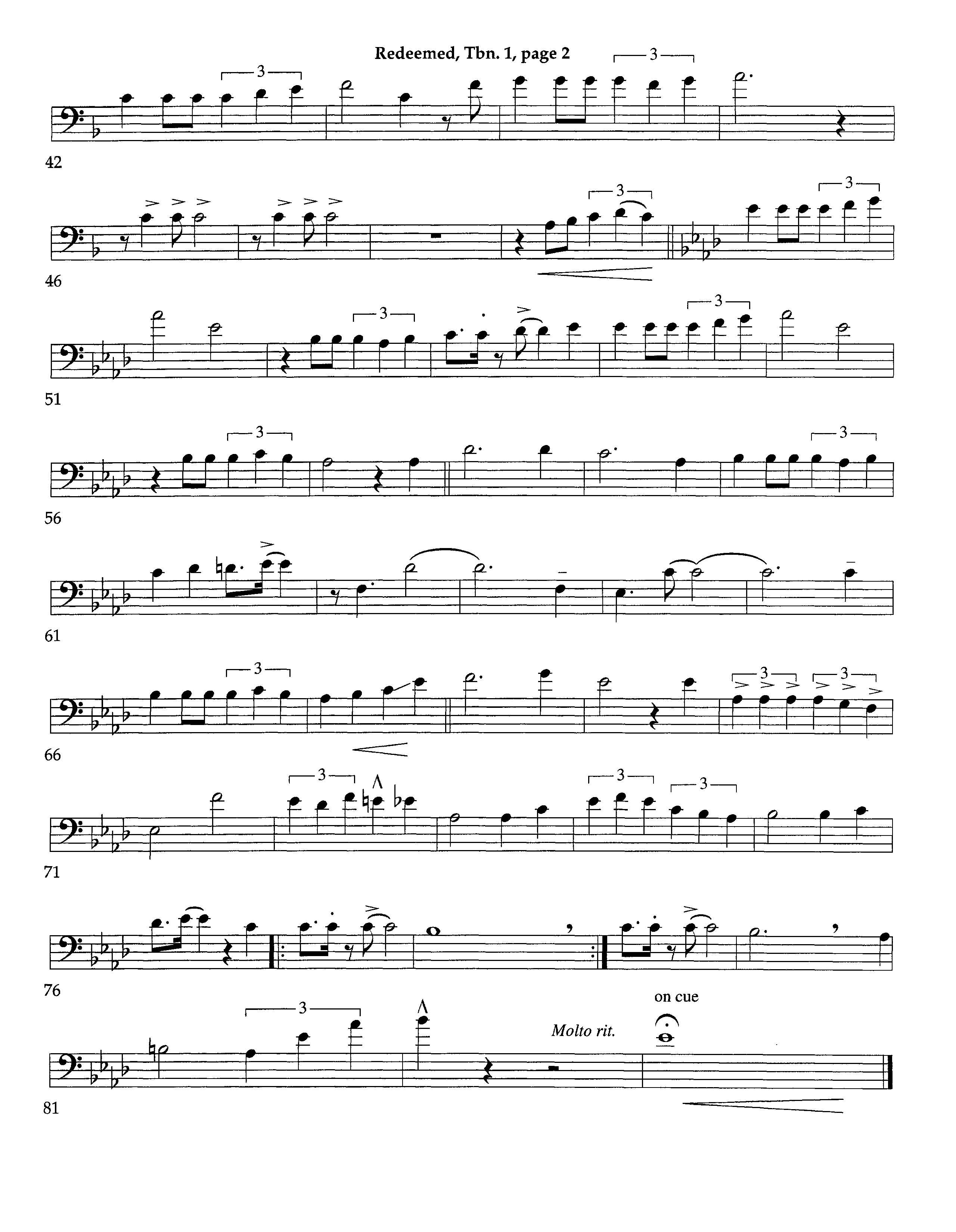 Redeemed (Instrumental) Trombone 1 (Lifeway Worship / Arr. Richard Kingsmore)