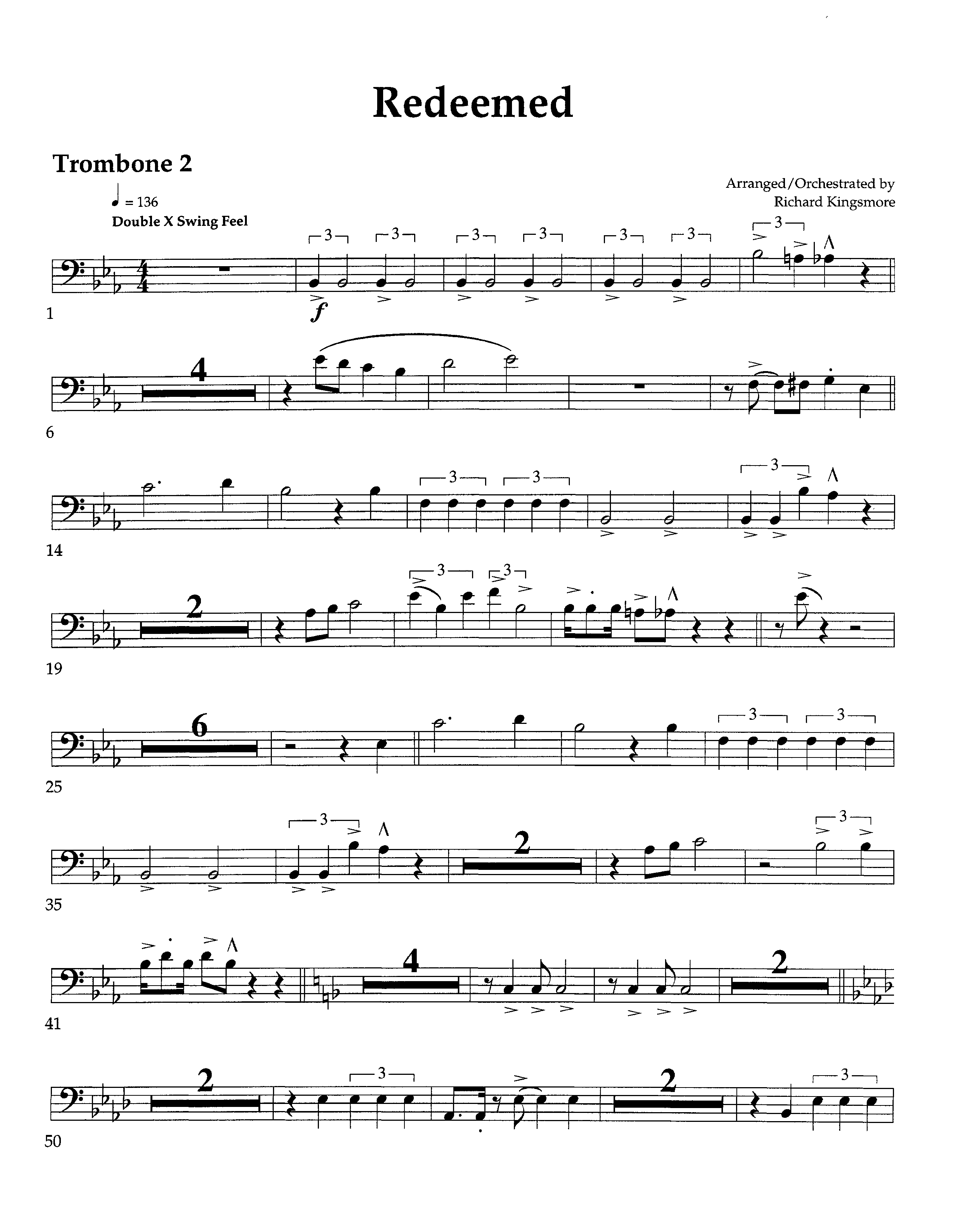 Redeemed (Instrumental) Trombone 2 (Lifeway Worship / Arr. Richard Kingsmore)