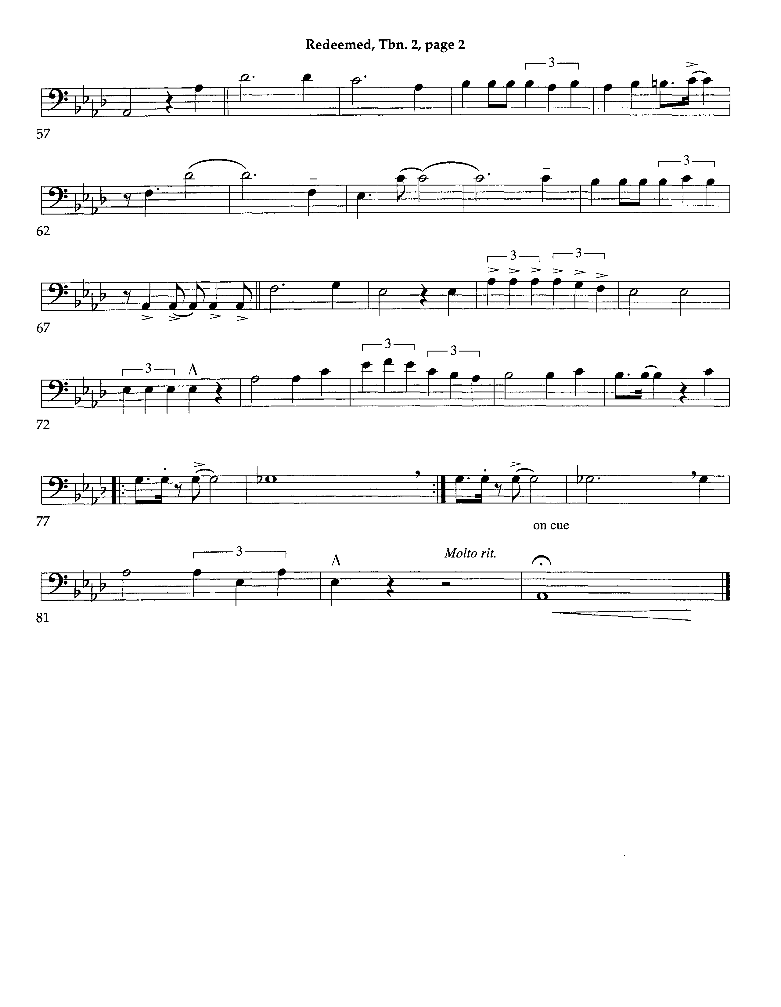 Redeemed (Instrumental) Trombone 2 (Lifeway Worship / Arr. Richard Kingsmore)