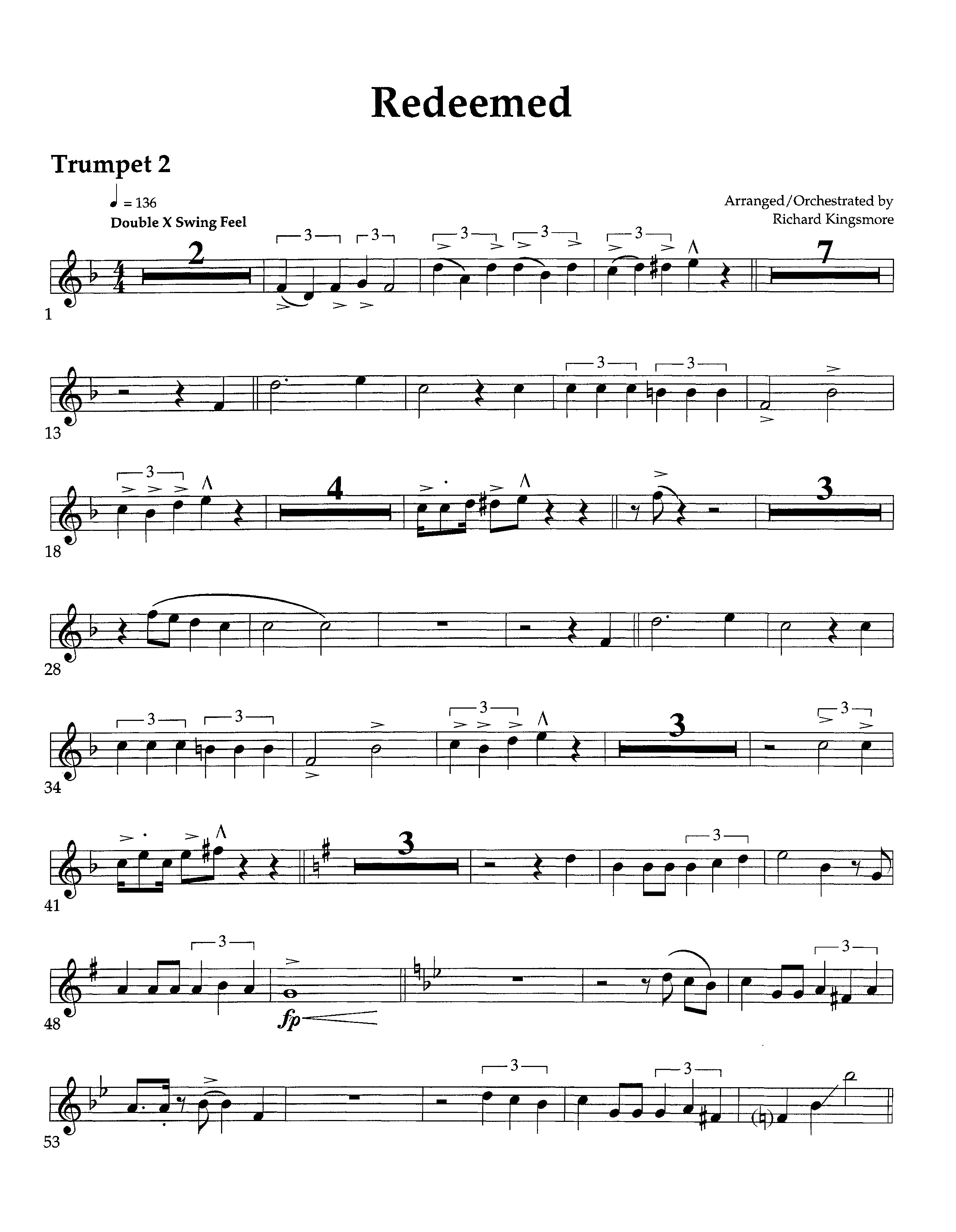 Redeemed (Instrumental) Trumpet 2 (Lifeway Worship / Arr. Richard Kingsmore)