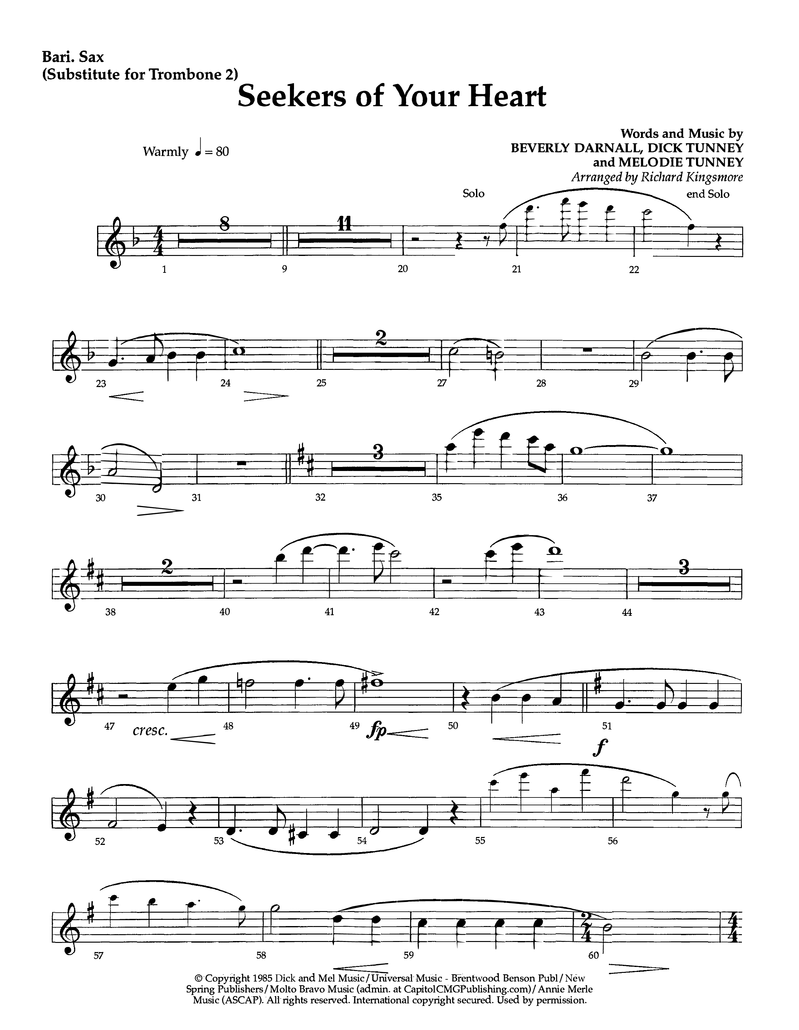 Seekers Of Your Heart (Instrumental) Bari Sax (Lifeway Worship / Arr. Richard Kingsmore)