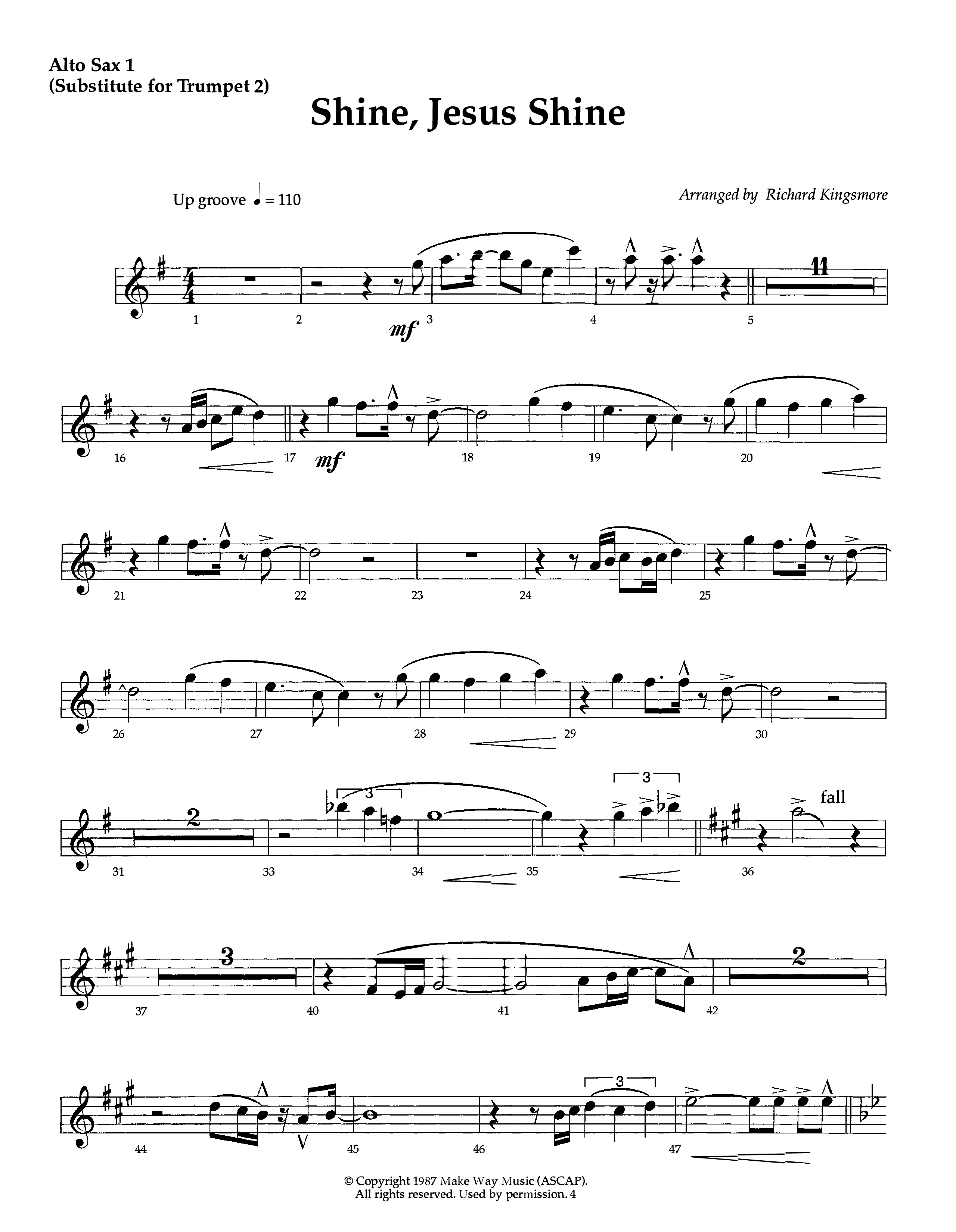 Shine Jesus Shine (Instrumental) Alto Sax 1/2 (Lifeway Worship / Arr. Richard Kingsmore)
