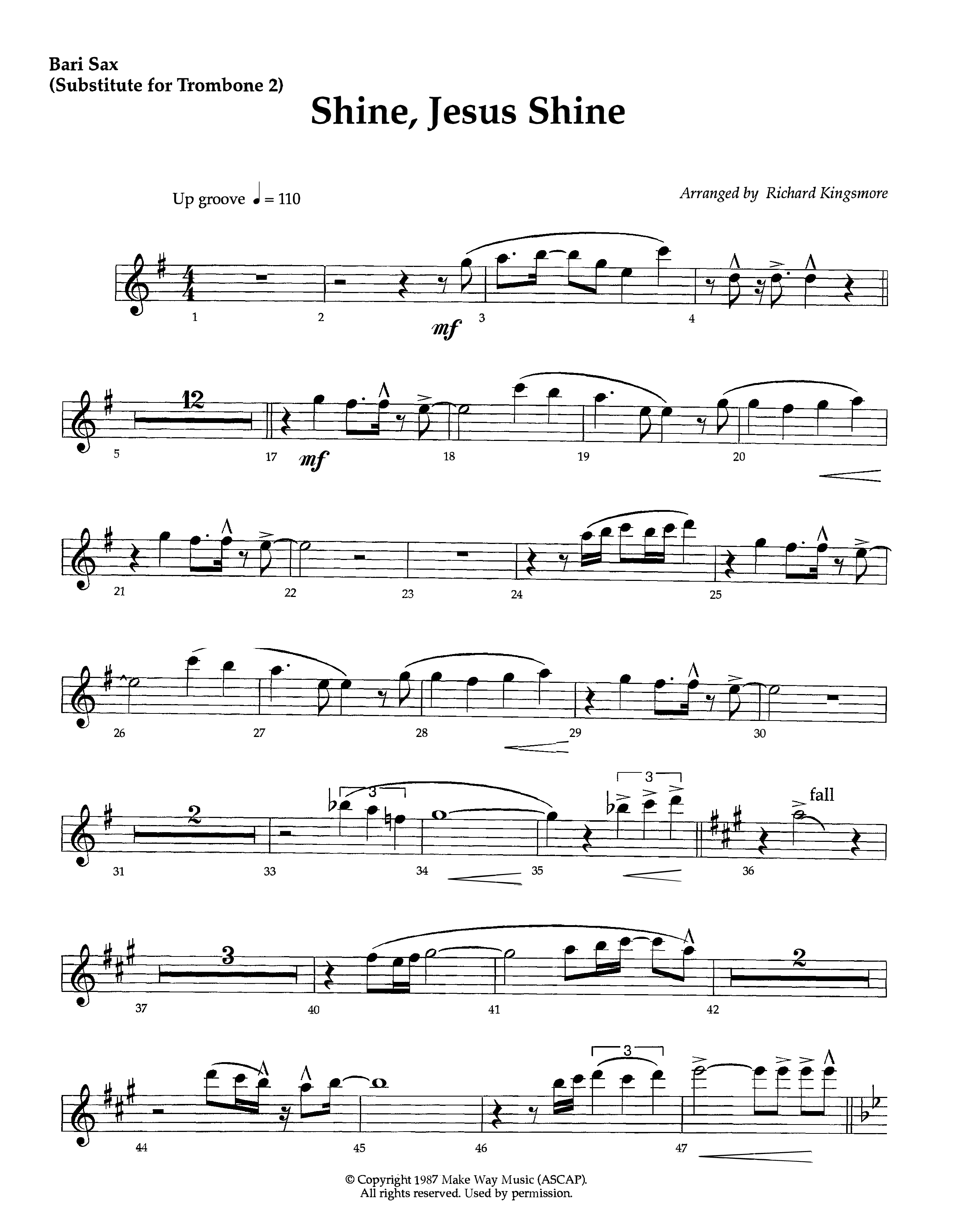 Shine Jesus Shine (Instrumental) Bari Sax (Lifeway Worship / Arr. Richard Kingsmore)