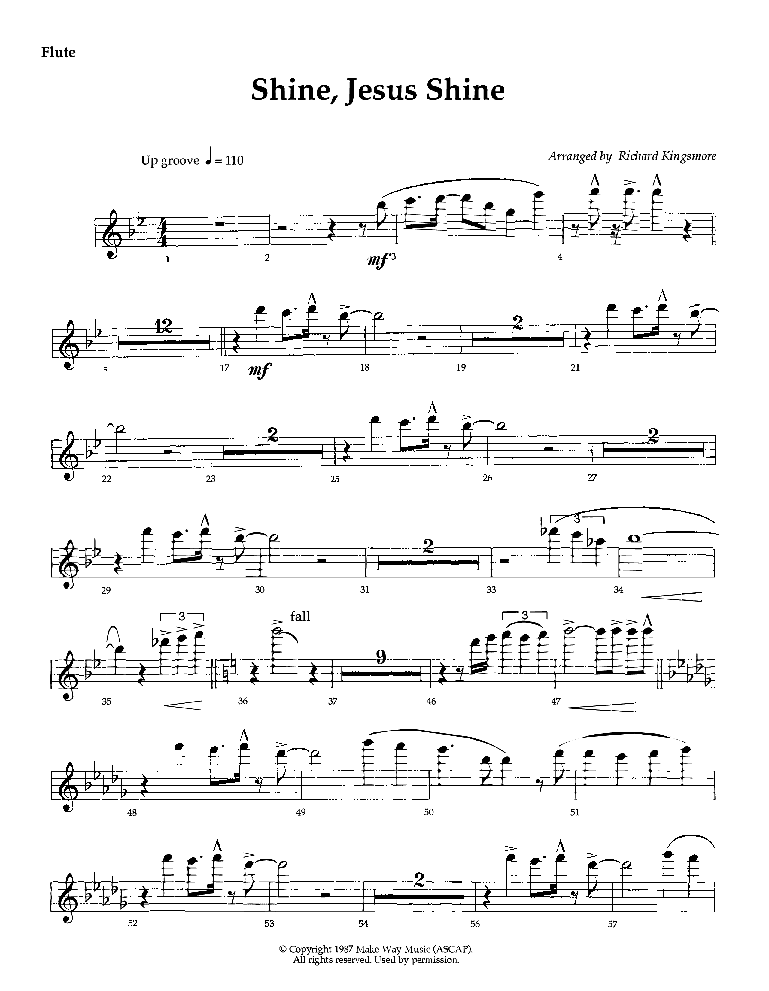 Shine Jesus Shine (Instrumental) Flute (Lifeway Worship / Arr. Richard Kingsmore)