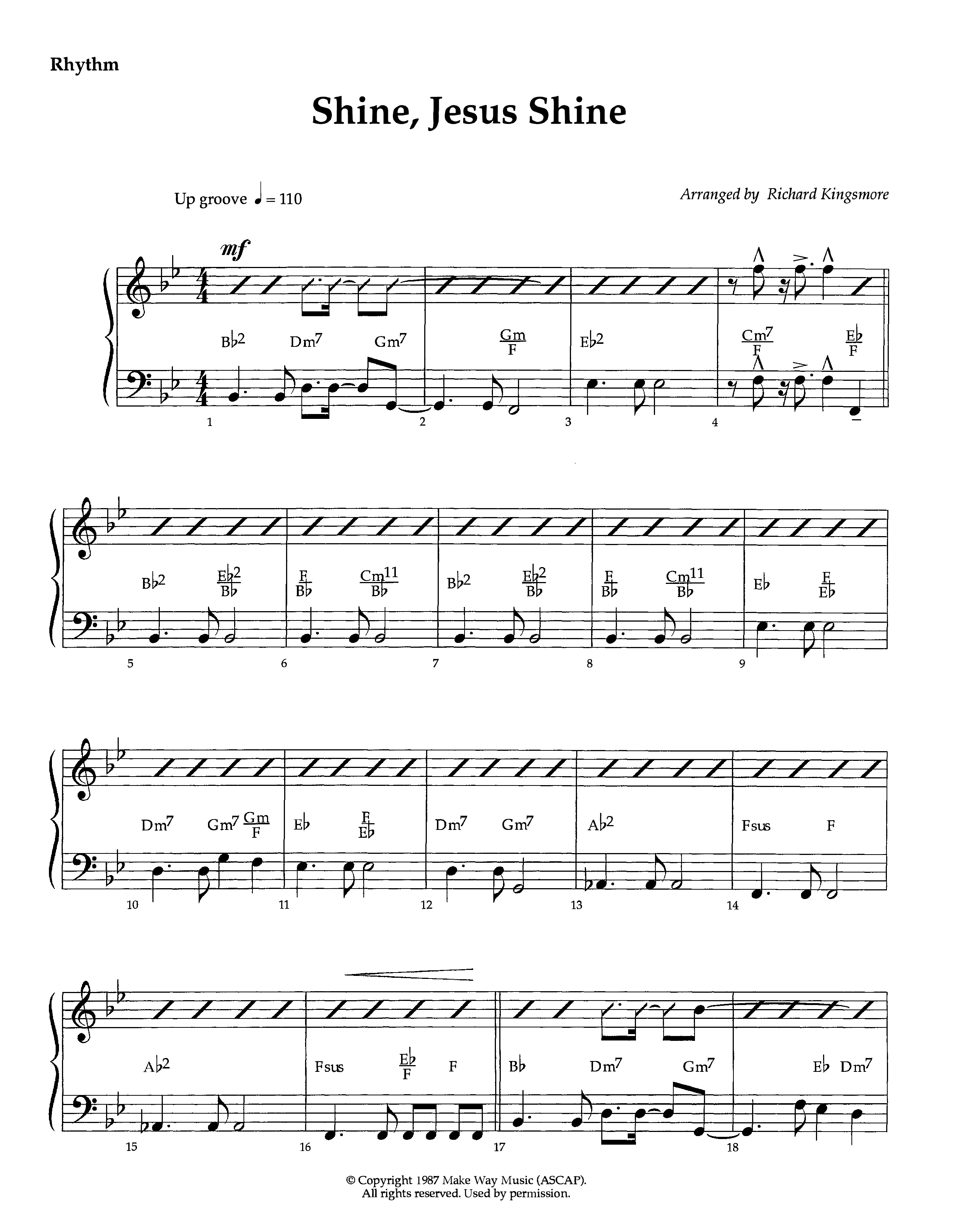 Shine Jesus Shine (Instrumental) Rhythm Chart (Lifeway Worship / Arr. Richard Kingsmore)