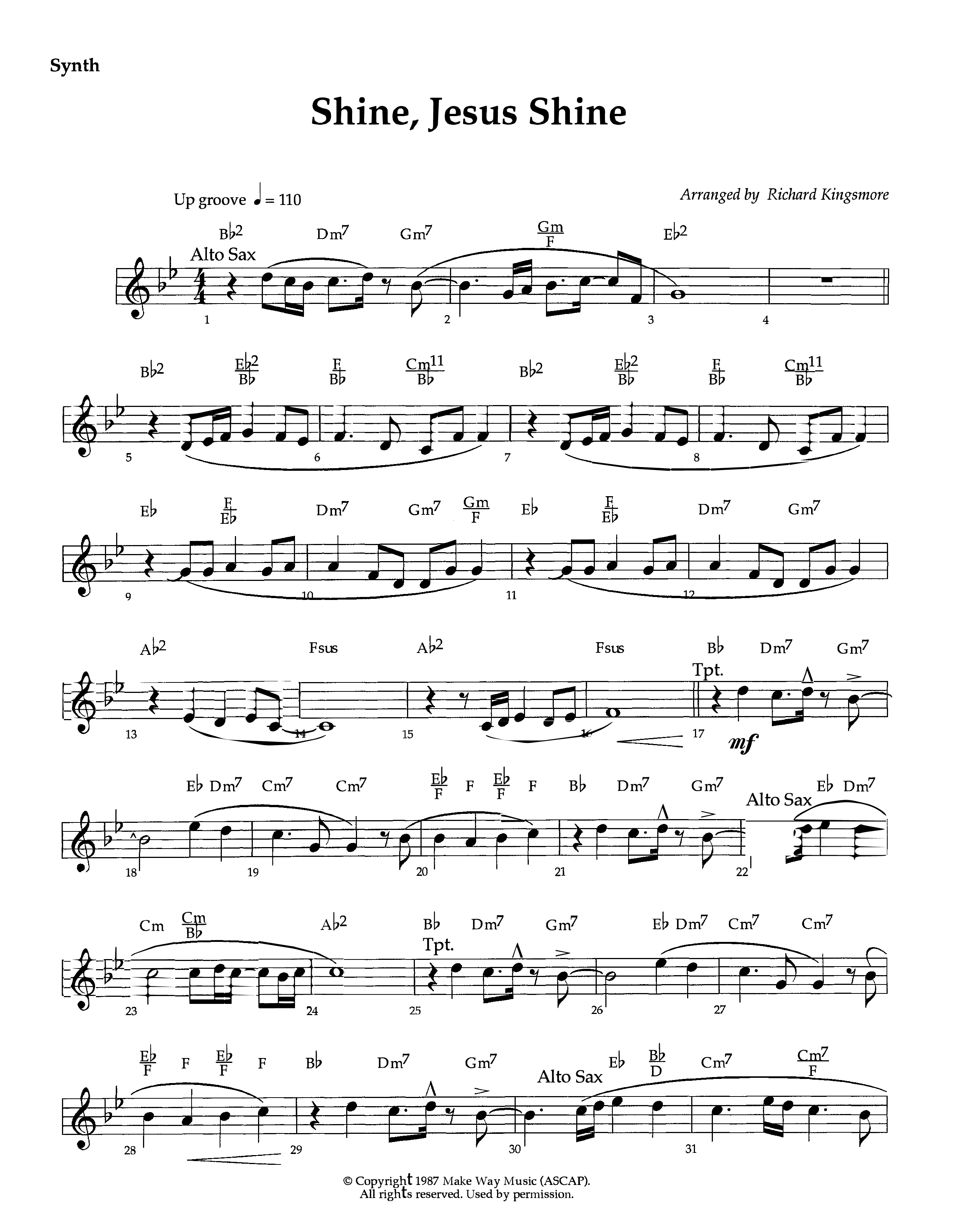 Shine Jesus Shine (Instrumental) Synth (Lifeway Worship / Arr. Richard Kingsmore)