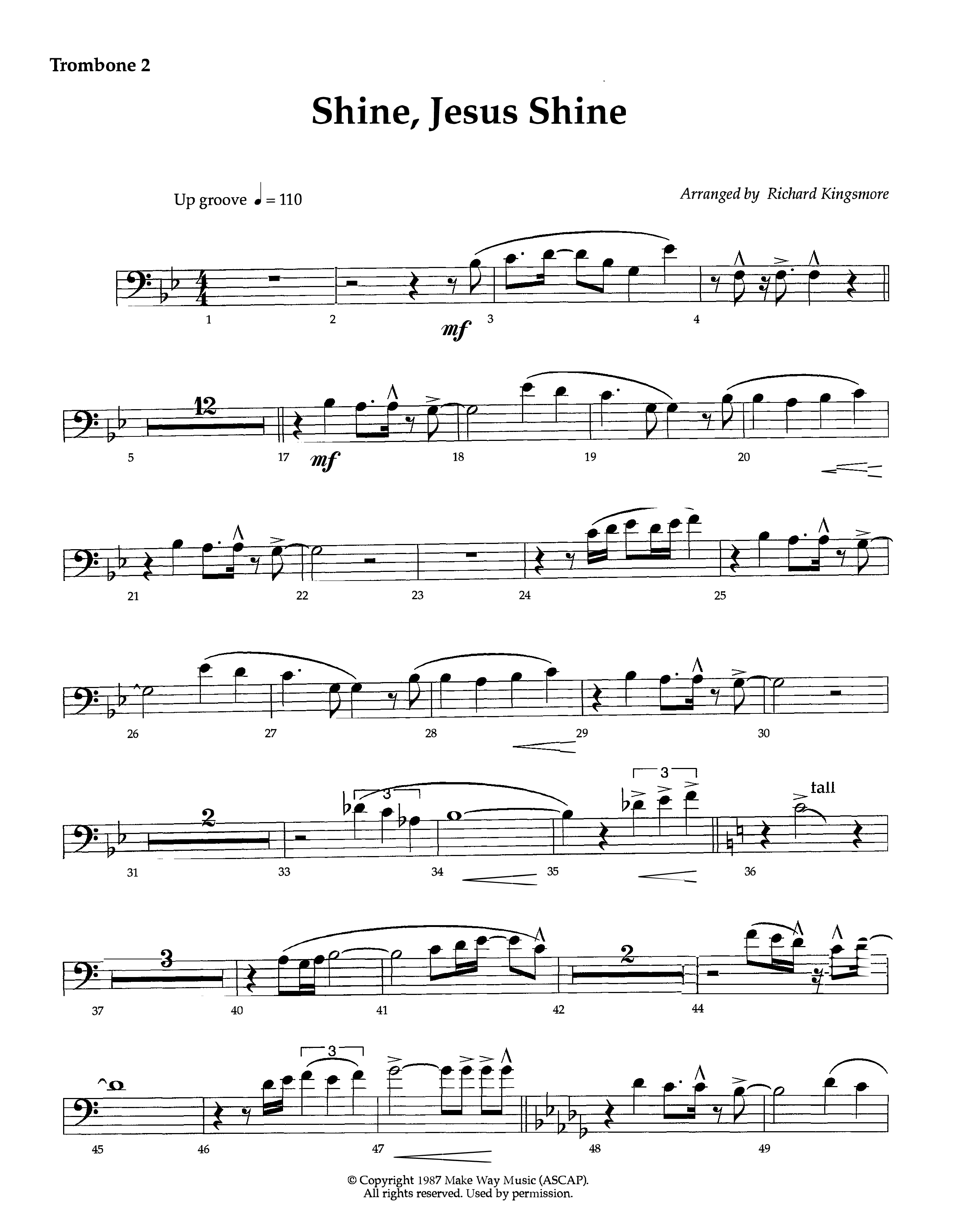 Shine Jesus Shine (Instrumental) Trombone 2 (Lifeway Worship / Arr. Richard Kingsmore)