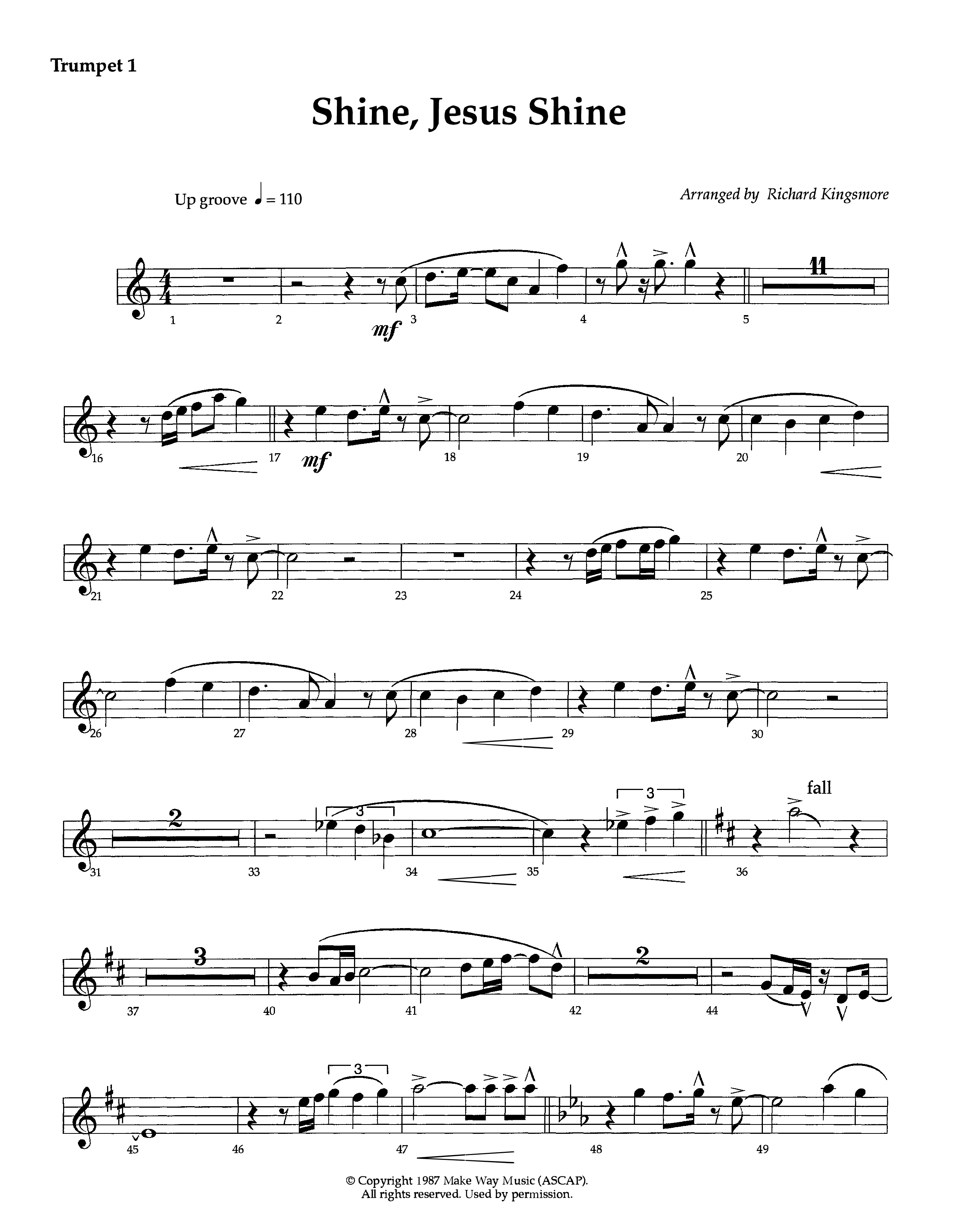Shine Jesus Shine (Instrumental) Trumpet 1 (Lifeway Worship / Arr. Richard Kingsmore)