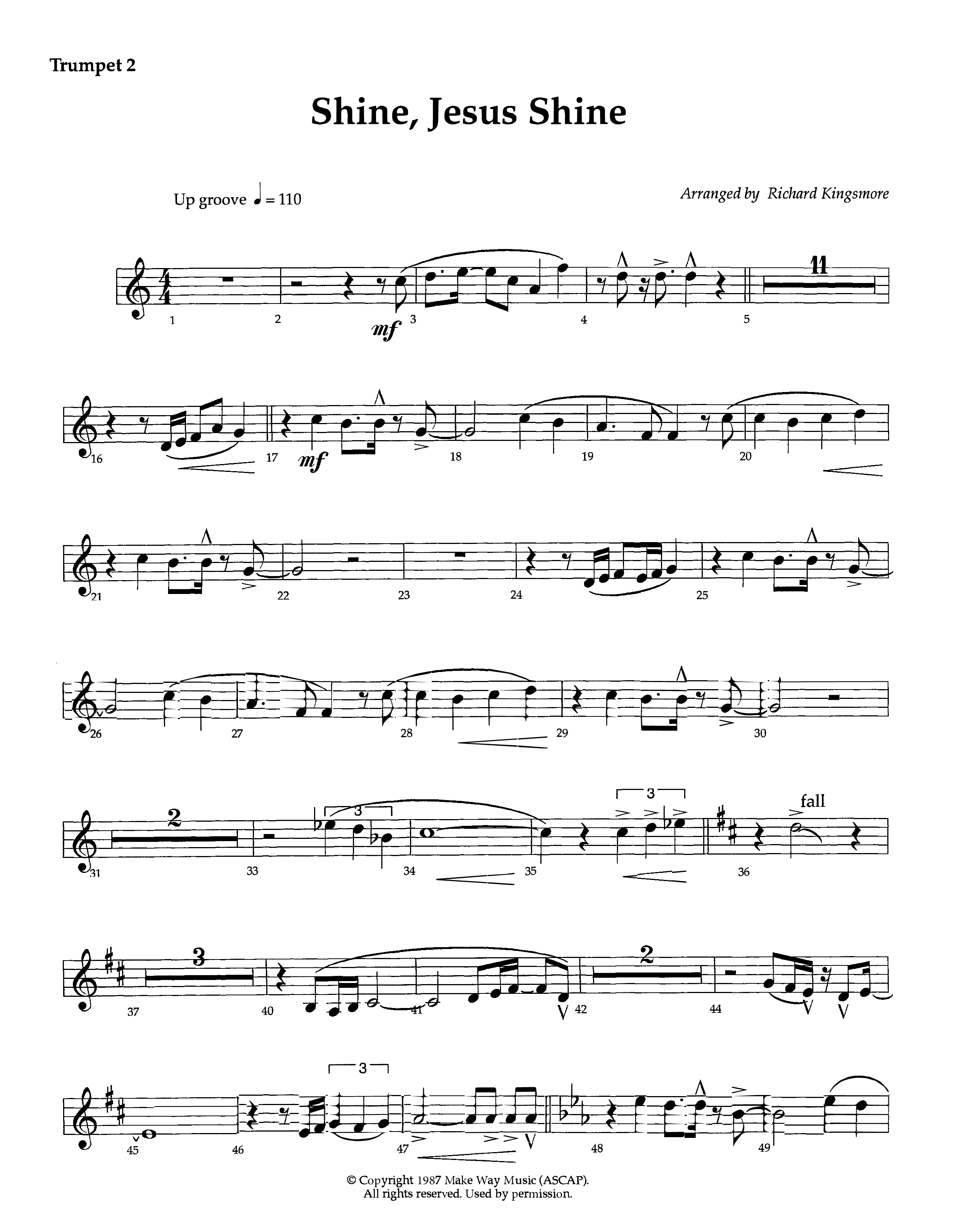Shine Jesus Shine (Instrumental) Trumpet 2 (Lifeway Worship / Arr. Richard Kingsmore)