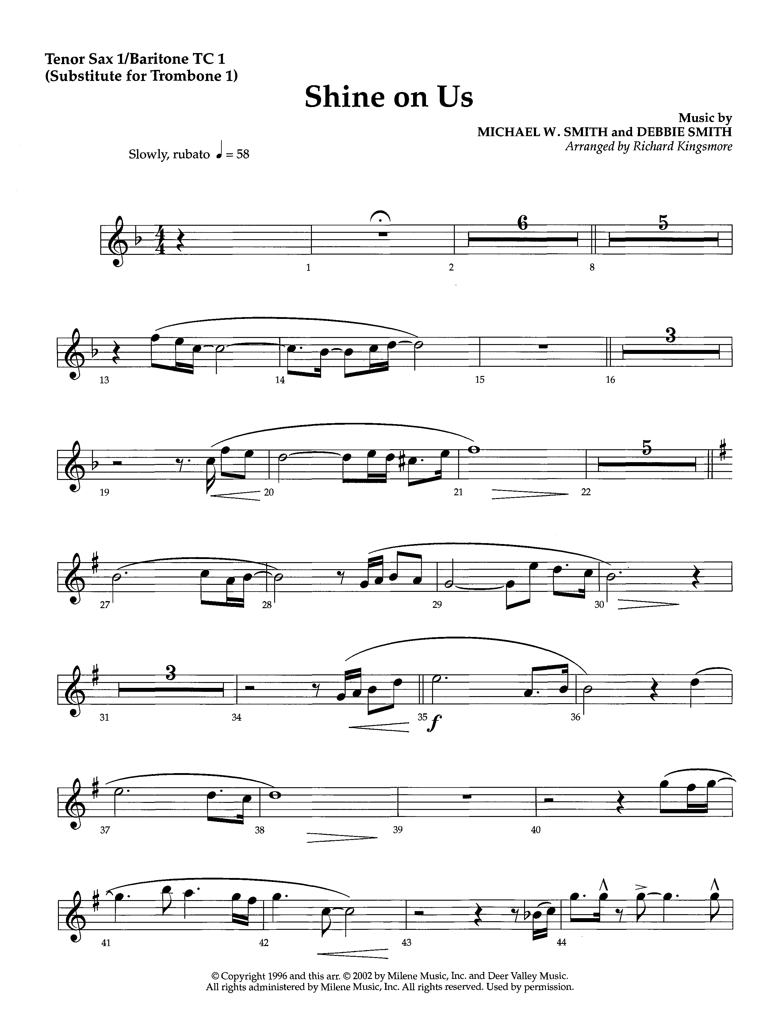 Shine On Us (Instrumental) Tenor Sax/Baritone T.C. (Lifeway Worship / Arr. Richard Kingsmore)