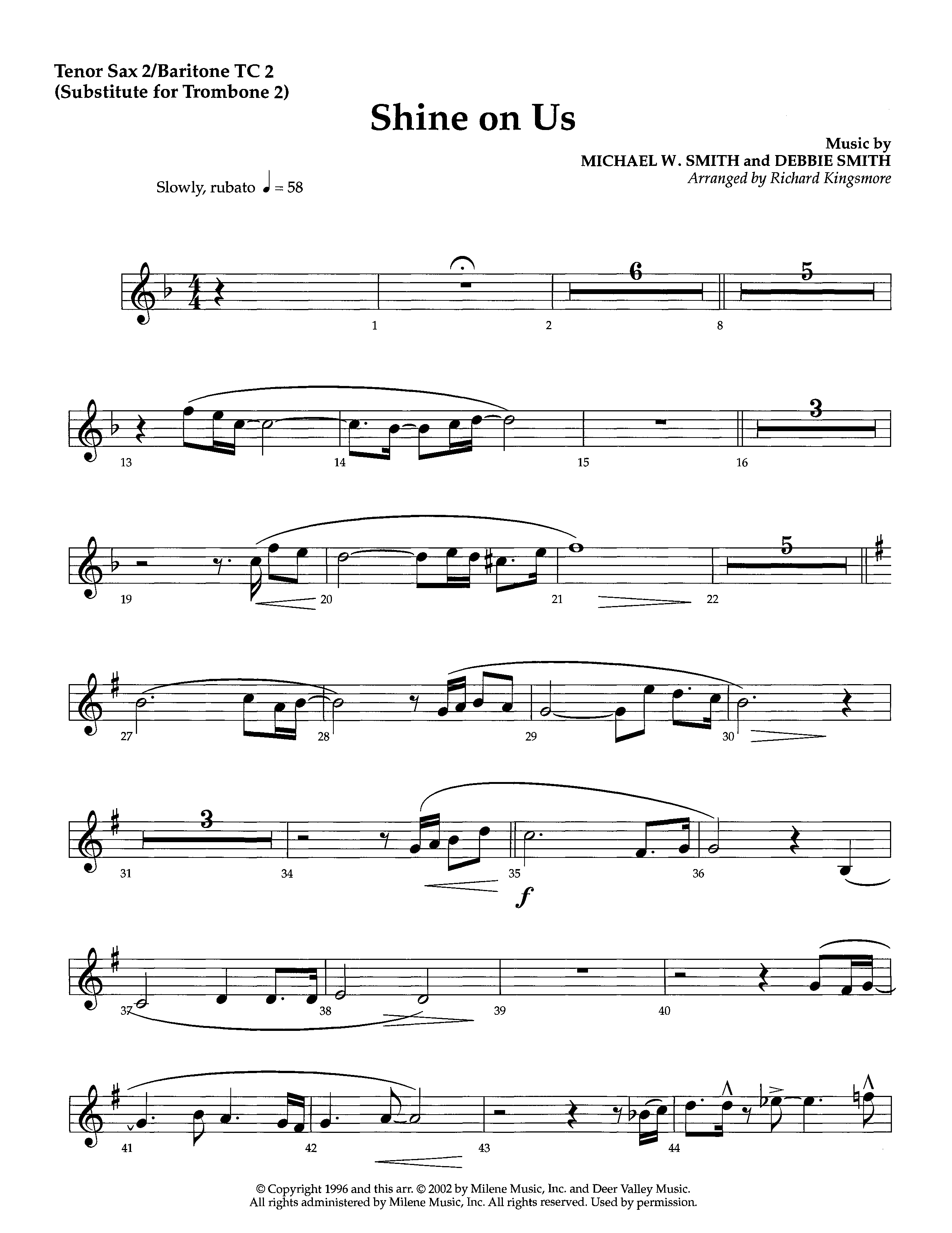 Shine On Us (Instrumental) Tenor Sax/Baritone T.C. (Lifeway Worship / Arr. Richard Kingsmore)