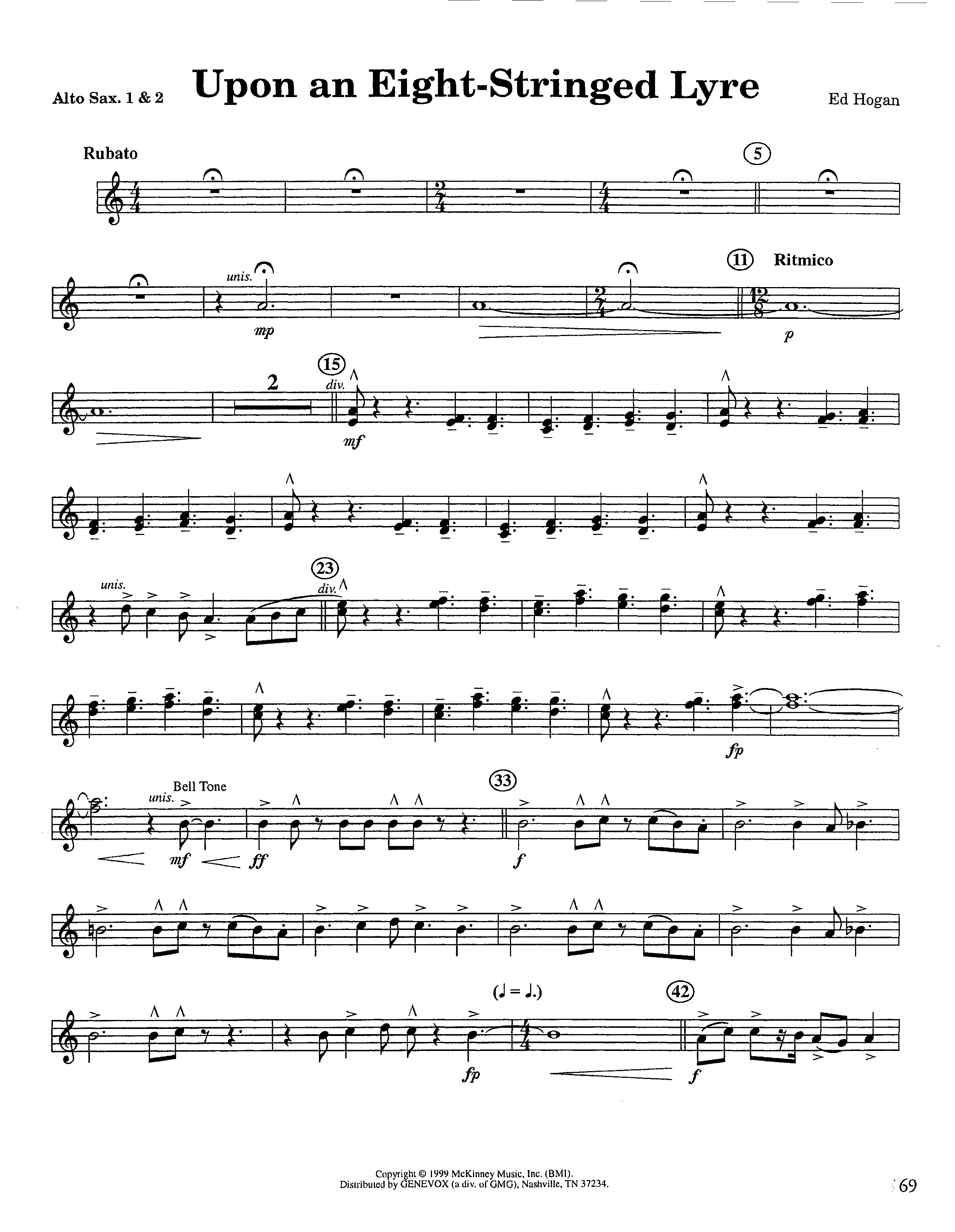 Upon An Eight-Stringed Lyre (Instrumental) Alto Sax 1/2 (Lifeway Worship / Arr. Ed Hogan)