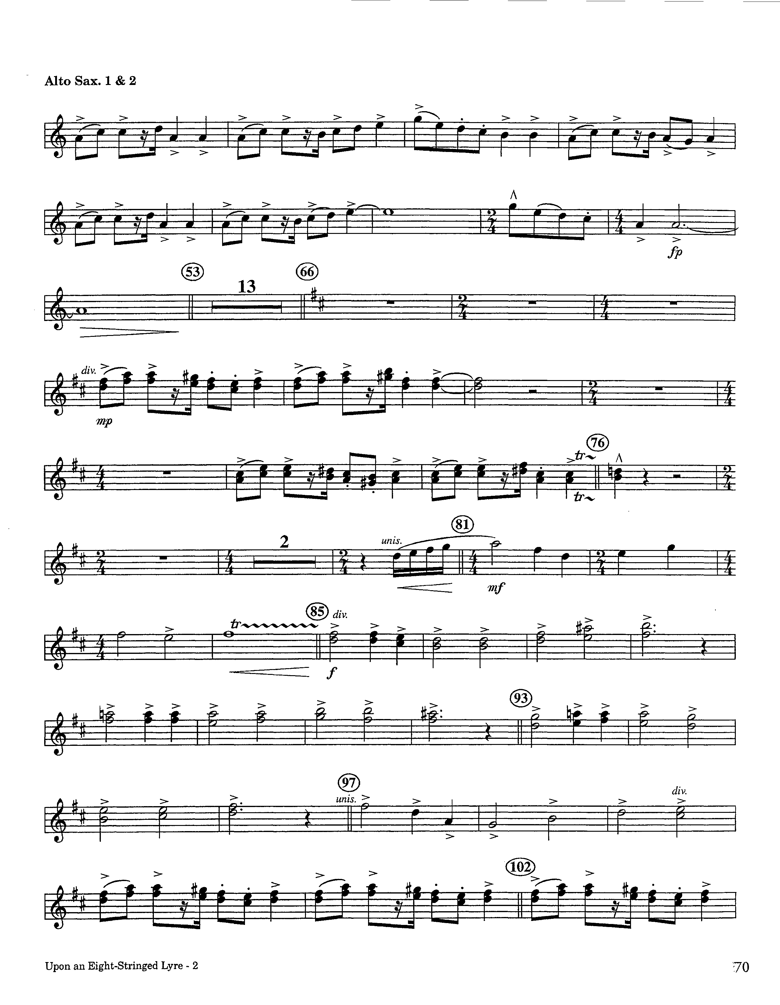 Upon An Eight-Stringed Lyre (Instrumental) Alto Sax 1/2 (Lifeway Worship / Arr. Ed Hogan)
