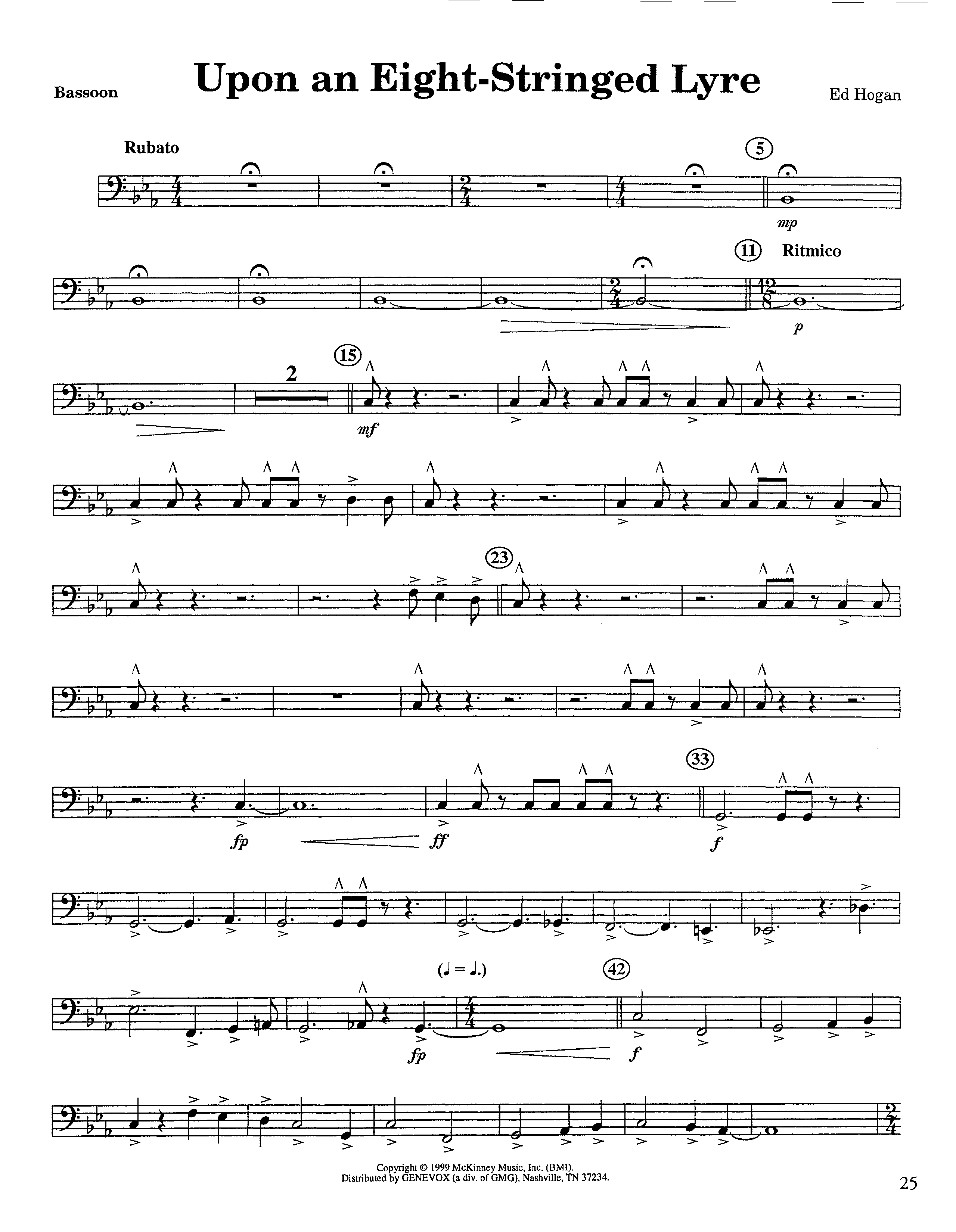 Upon An Eight-Stringed Lyre (Instrumental) Bassoon (Lifeway Worship / Arr. Ed Hogan)