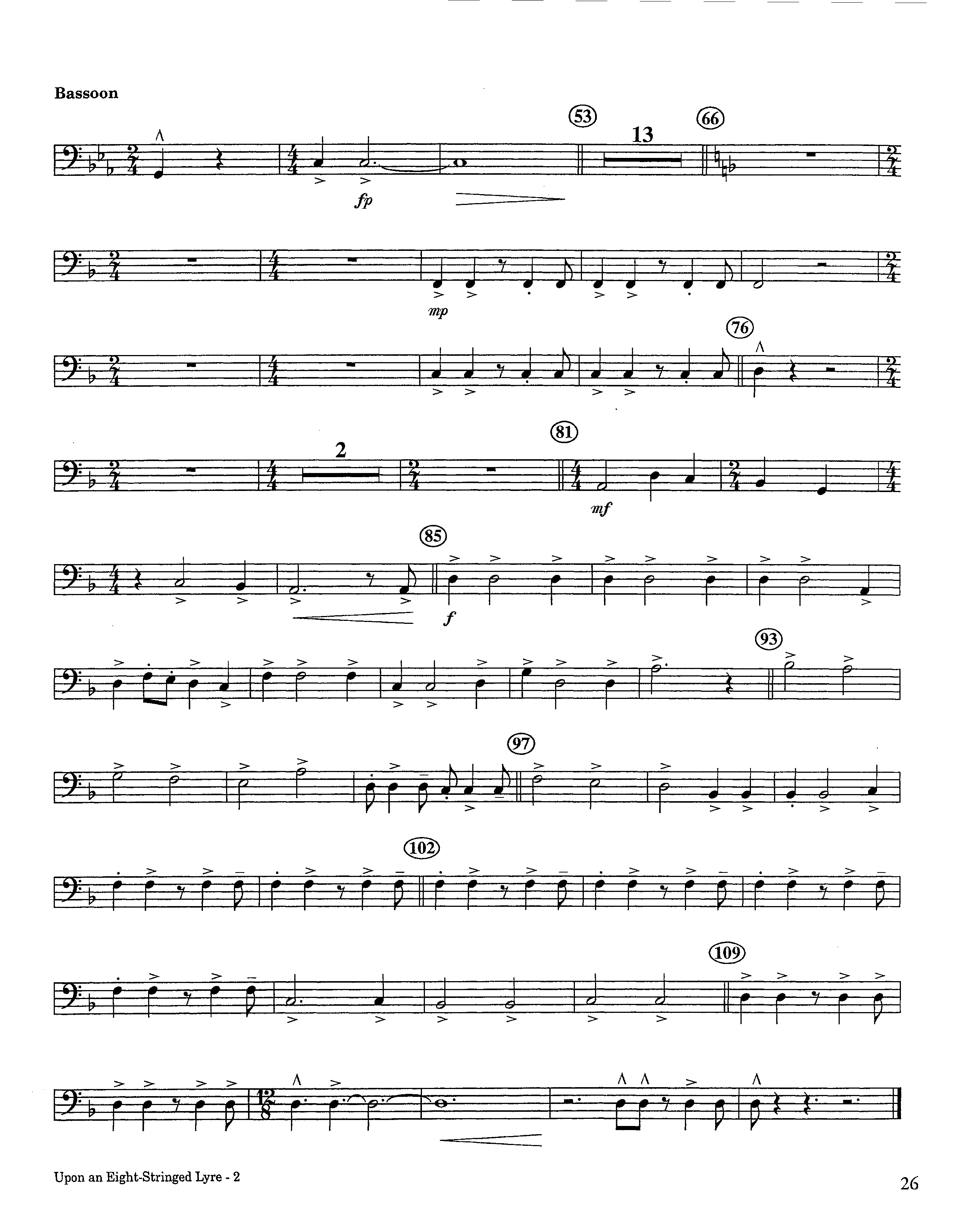 Upon An Eight-Stringed Lyre (Instrumental) Bassoon (Lifeway Worship / Arr. Ed Hogan)