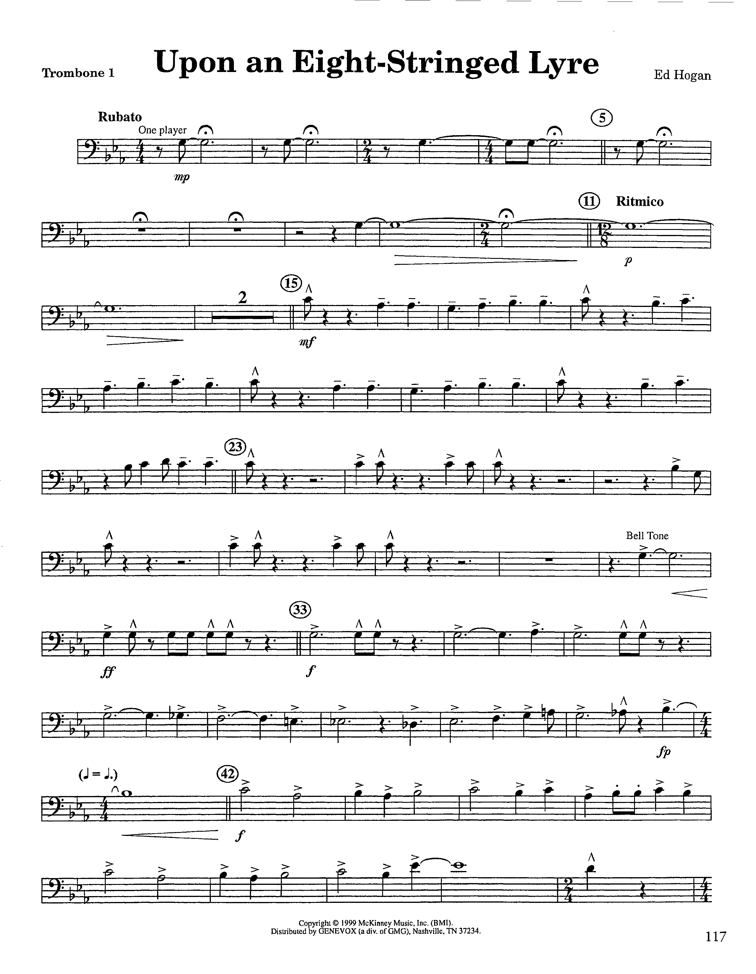 Upon An Eight-Stringed Lyre (Instrumental) Trombone 1 (Lifeway Worship / Arr. Ed Hogan)