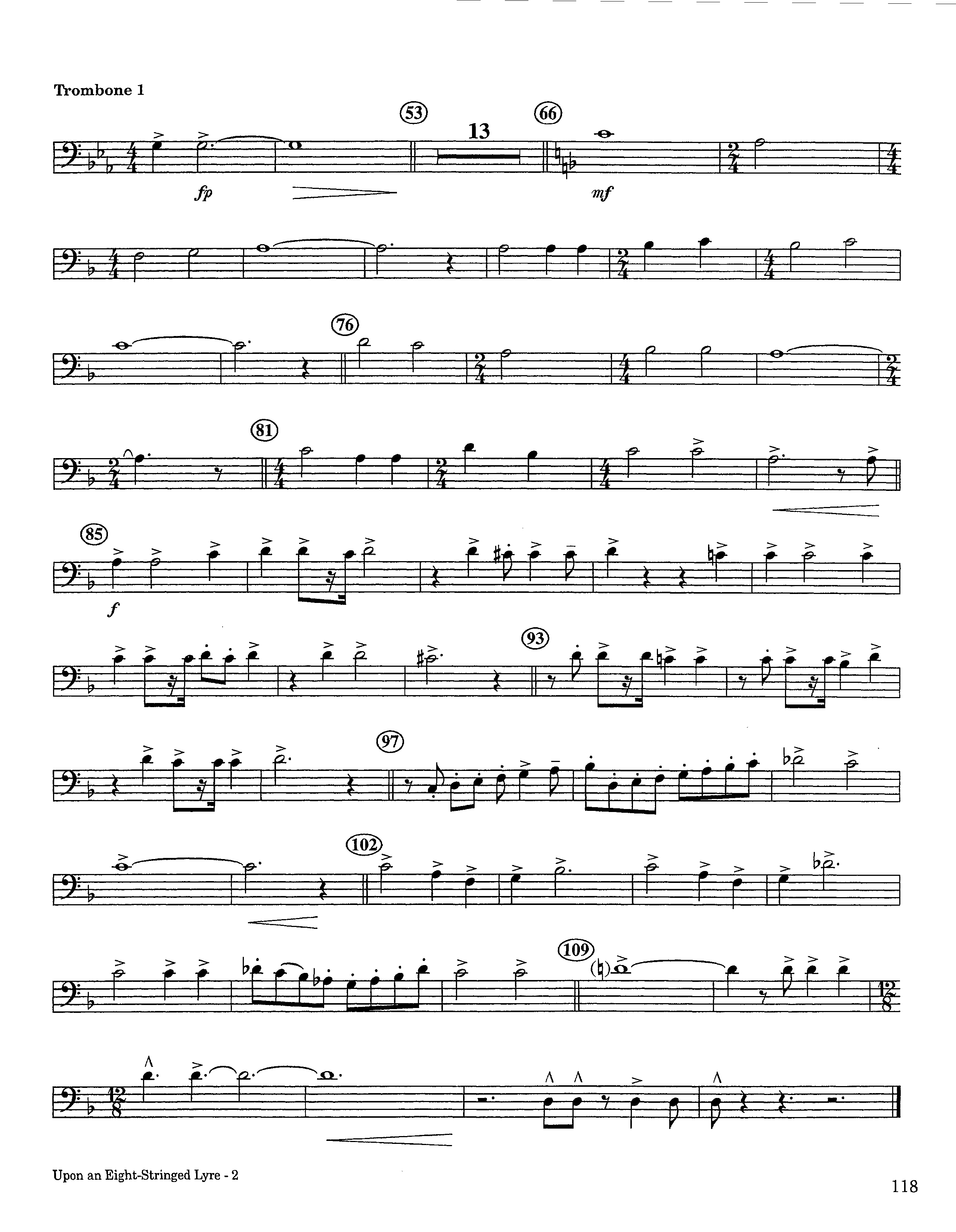 Upon An Eight-Stringed Lyre (Instrumental) Trombone 1 (Lifeway Worship / Arr. Ed Hogan)