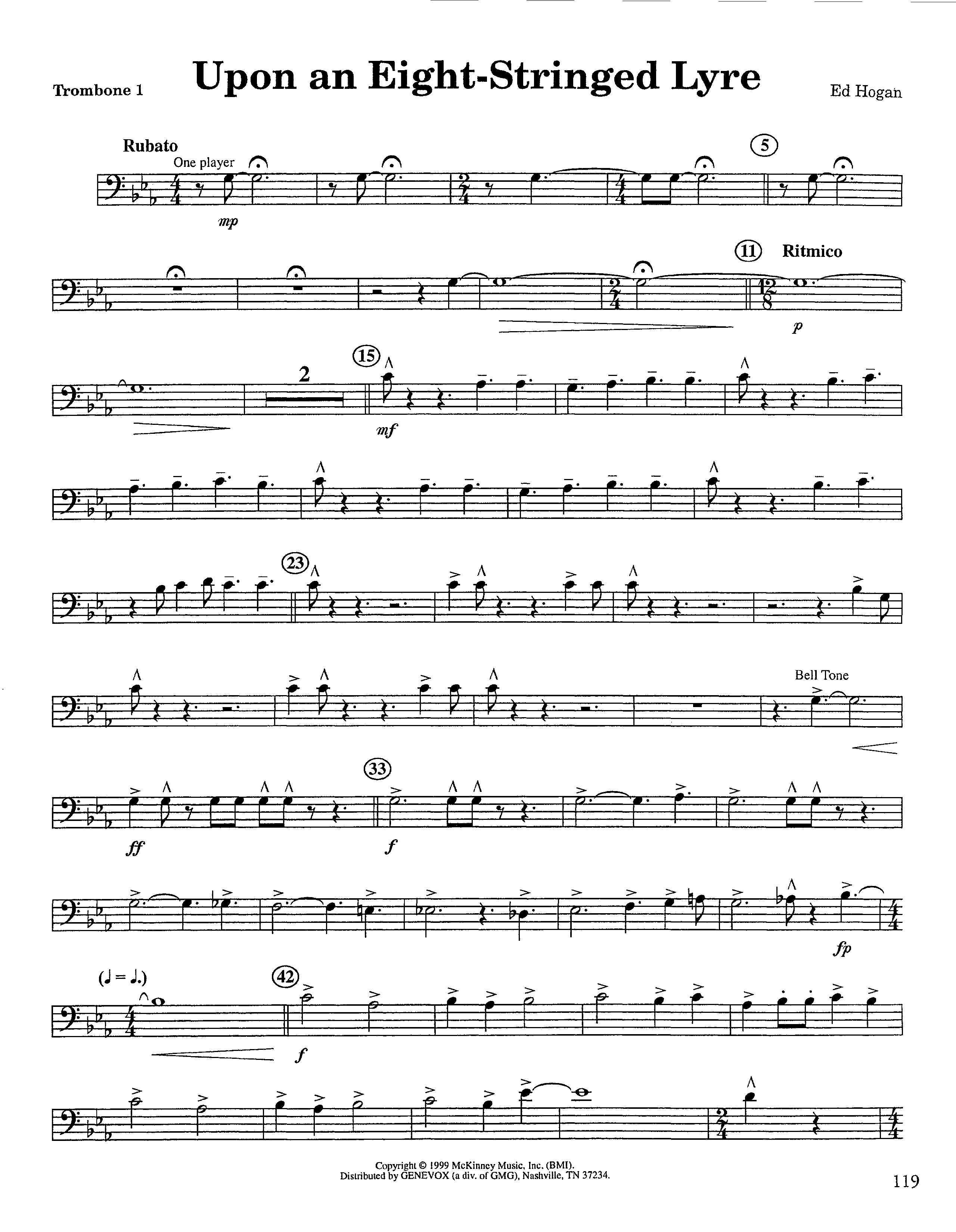 Upon An Eight-Stringed Lyre (Instrumental) Trombone 1 (Lifeway Worship / Arr. Ed Hogan)