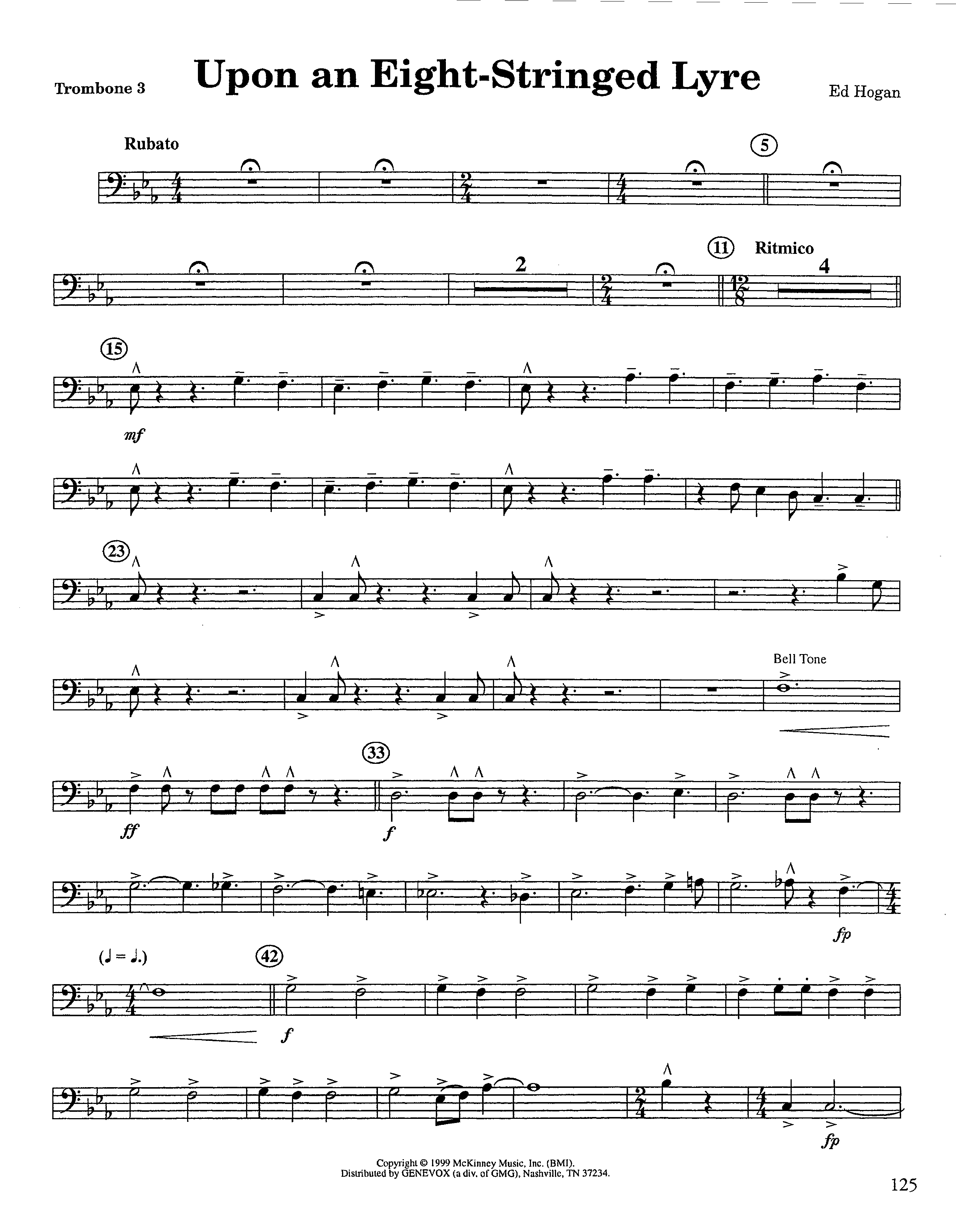 Upon An Eight-Stringed Lyre (Instrumental) Trombone 3 (Lifeway Worship / Arr. Ed Hogan)
