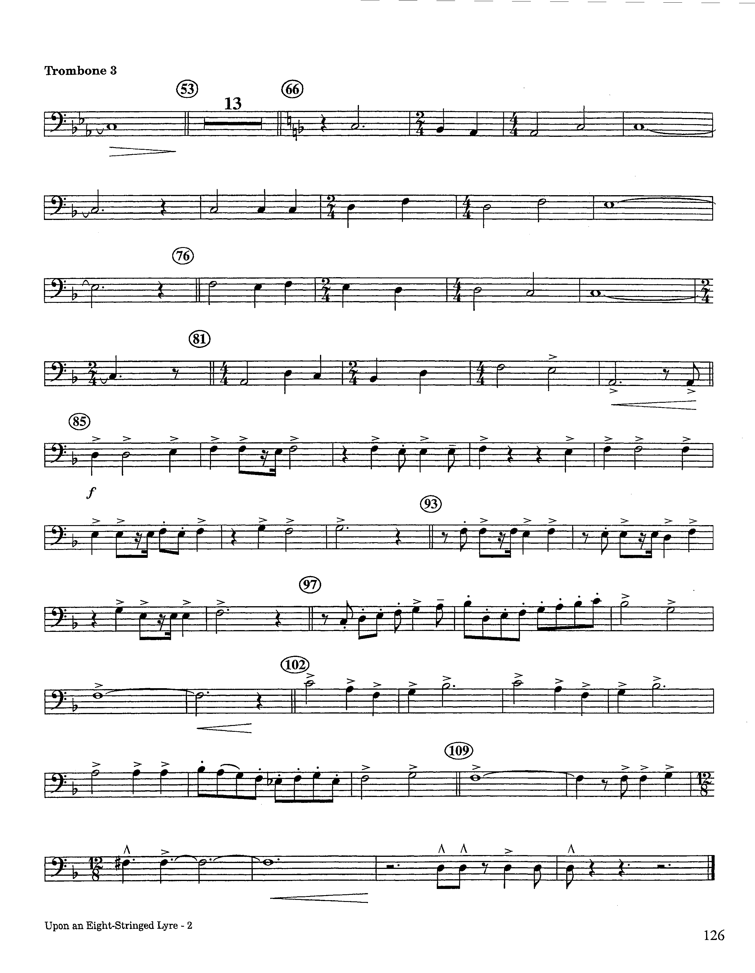 Upon An Eight-Stringed Lyre (Instrumental) Trombone 3 (Lifeway Worship / Arr. Ed Hogan)