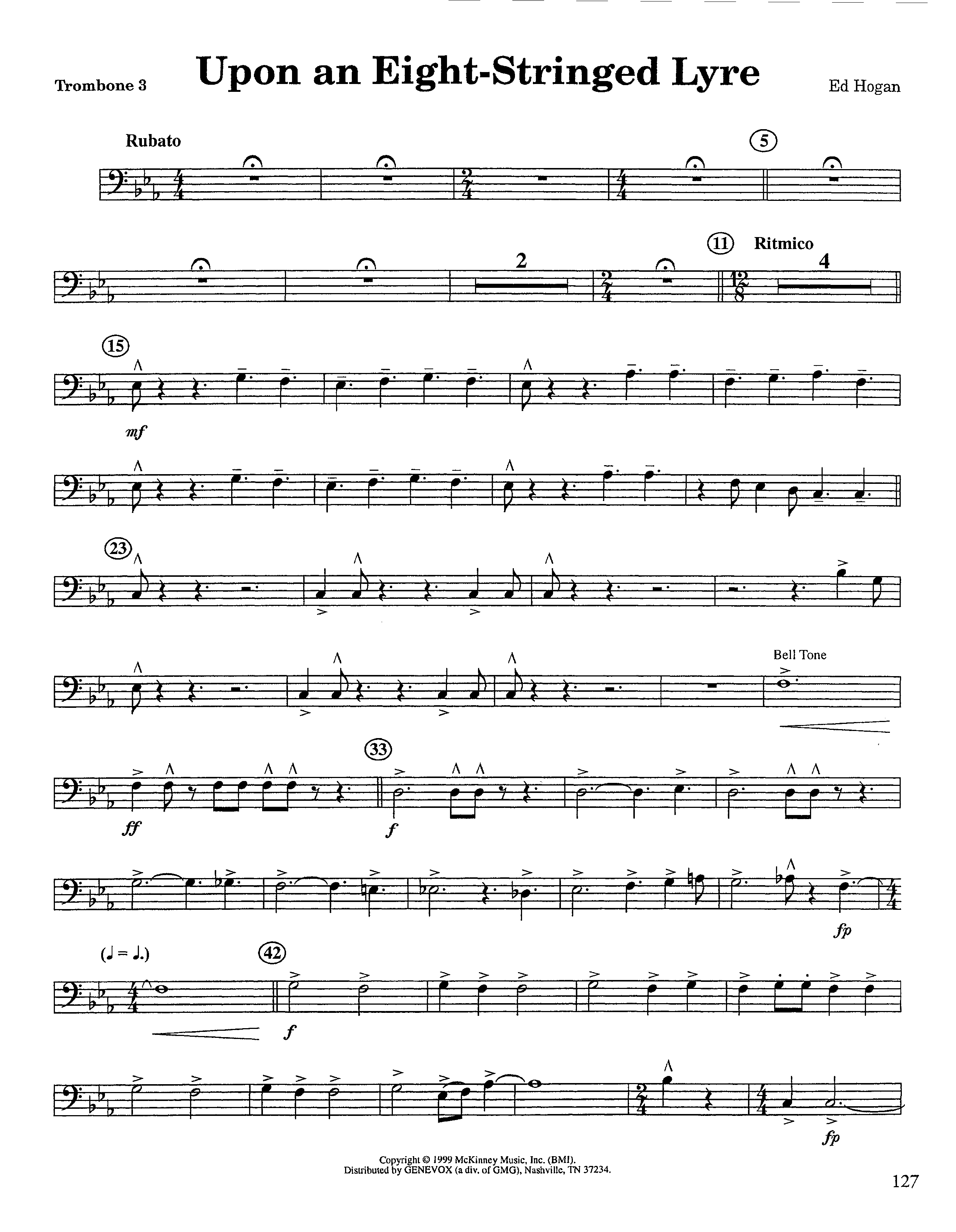 Upon An Eight-Stringed Lyre (Instrumental) Trombone 3 (Lifeway Worship / Arr. Ed Hogan)