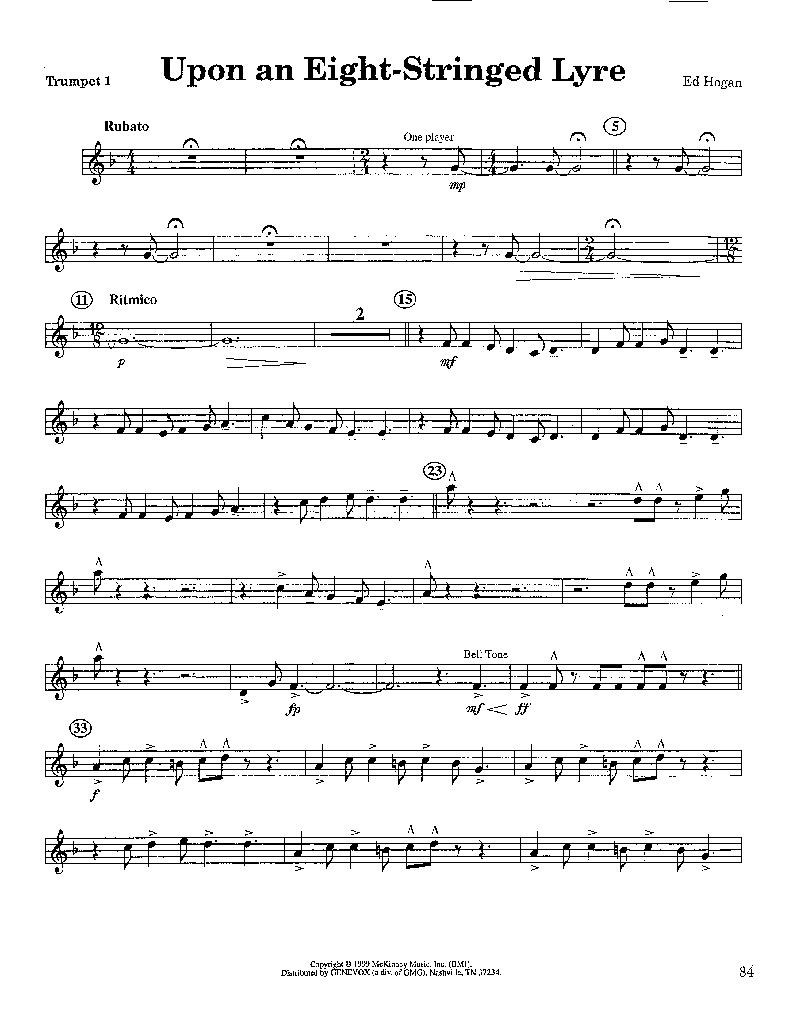 Upon An Eight-Stringed Lyre (Instrumental) Trumpet 1 (Lifeway Worship / Arr. Ed Hogan)