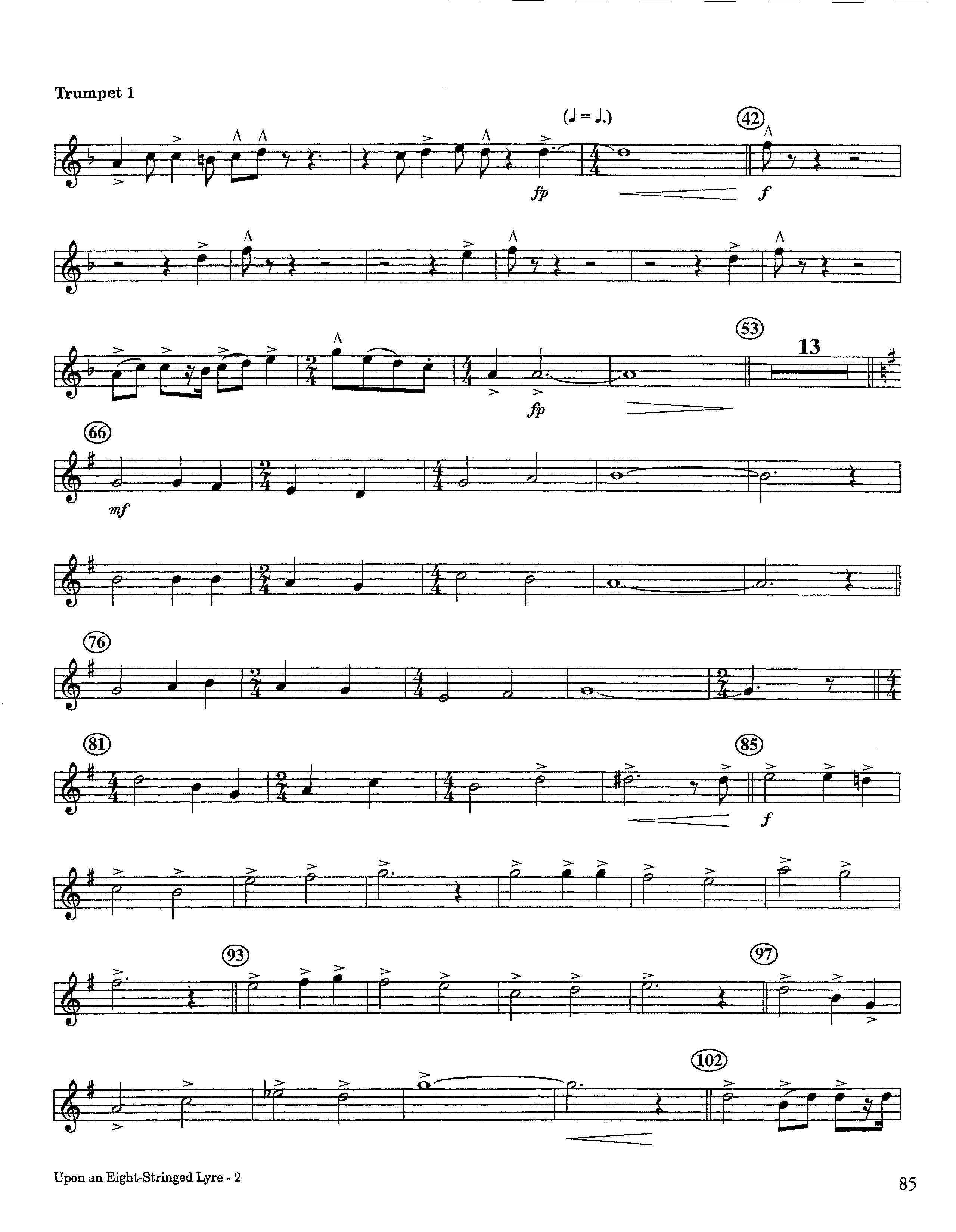 Upon An Eight-Stringed Lyre (Instrumental) Trumpet 1 (Lifeway Worship / Arr. Ed Hogan)