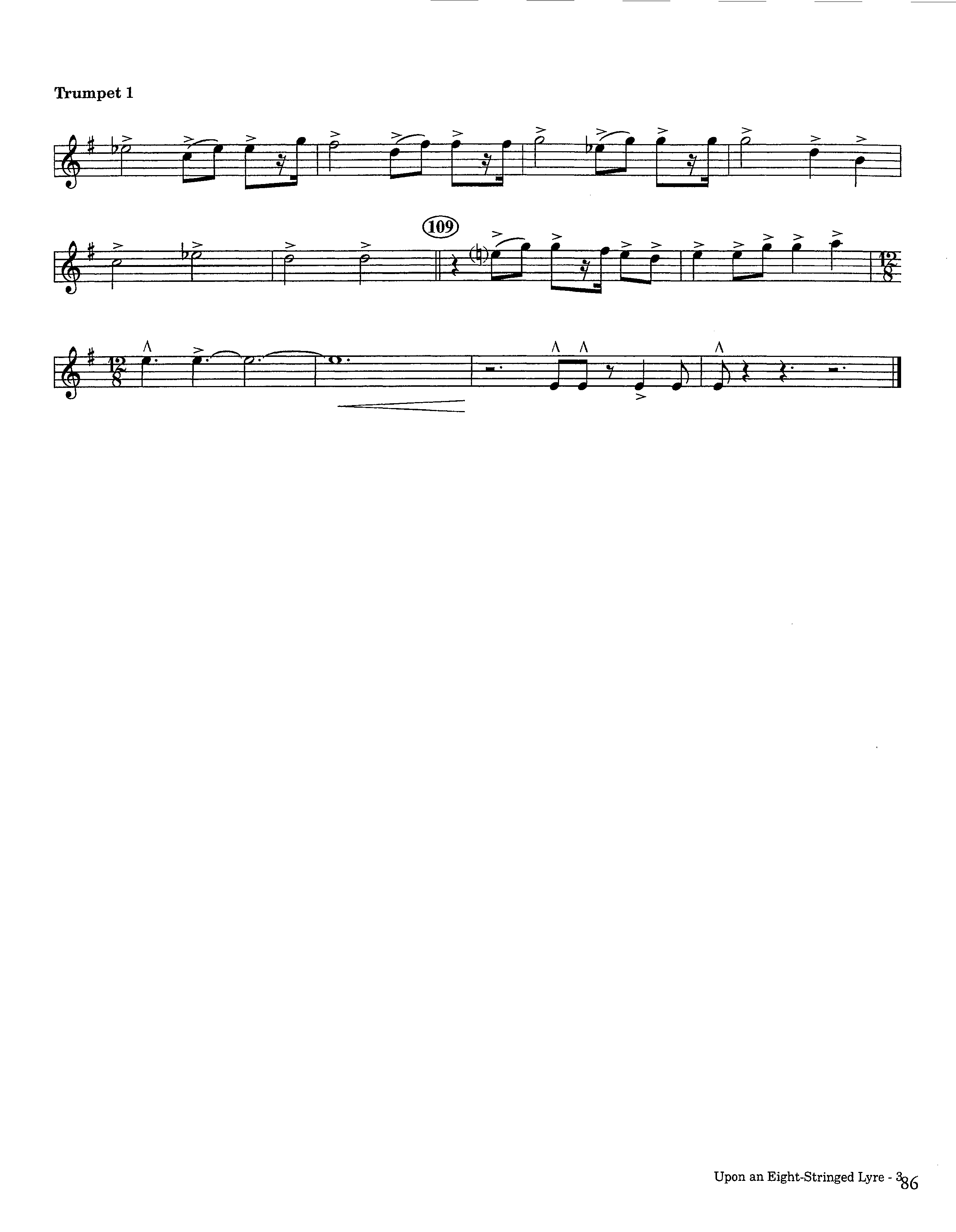 Upon An Eight-Stringed Lyre (Instrumental) Trumpet 1 (Lifeway Worship / Arr. Ed Hogan)