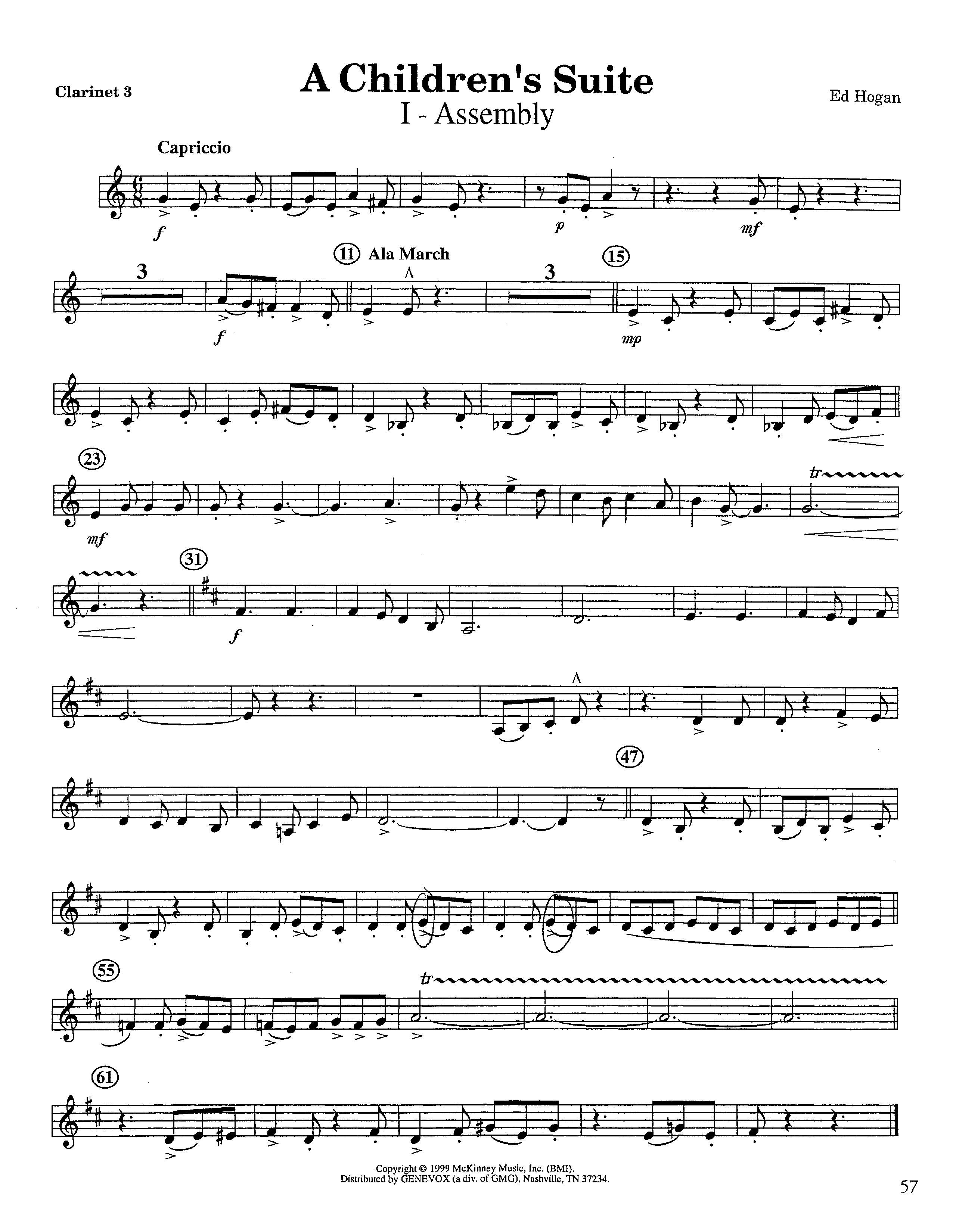 A Children's Suite (Instrumental) Clarinet 3 (Lifeway Worship / Arr. Ed Hogan)