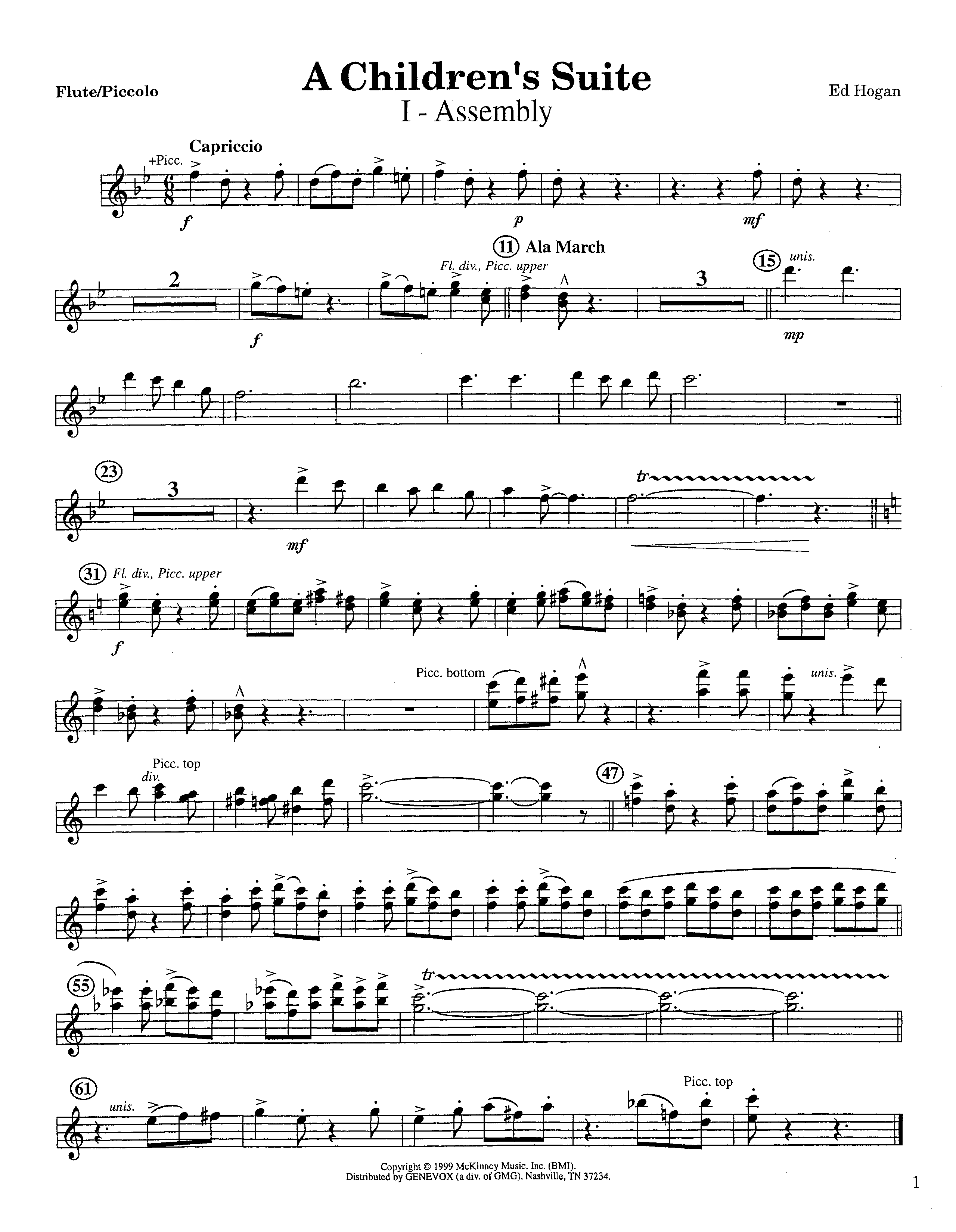 A Children's Suite (Instrumental) Flute/Piccolo (Lifeway Worship / Arr. Ed Hogan)