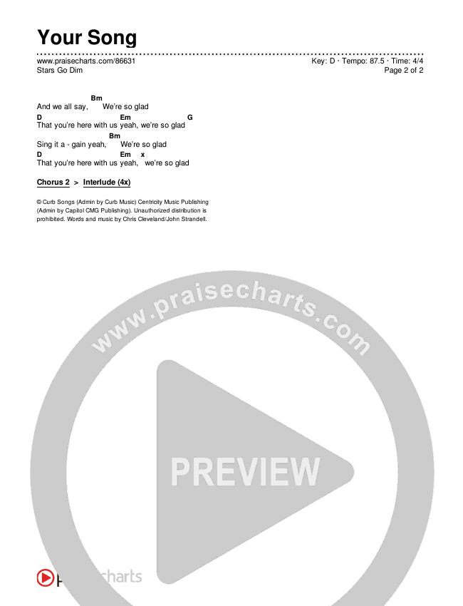 Your Song Chords & Lyrics (Stars Go Dim)