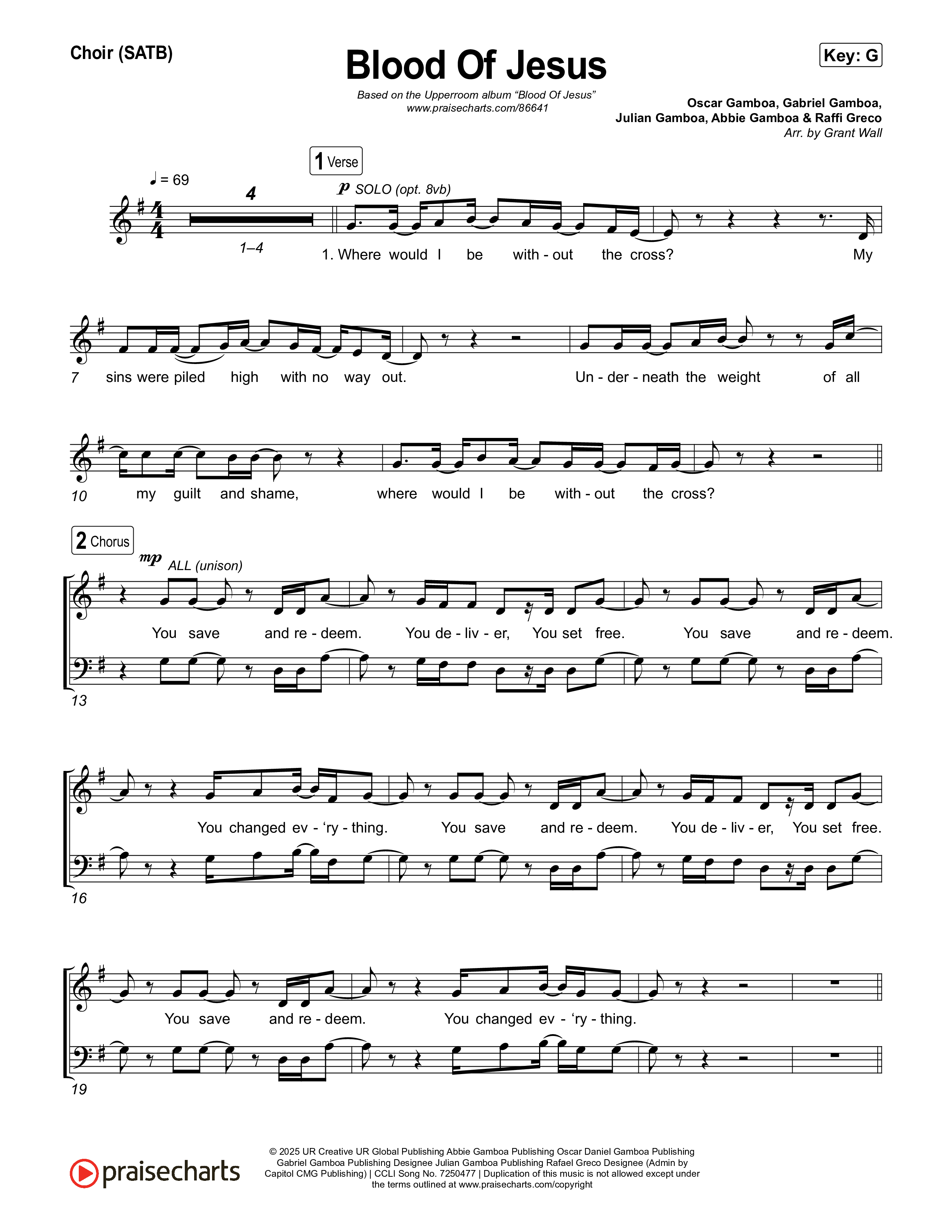 Blood Of Jesus Choir Sheet (SATB) (UPPERROOM)