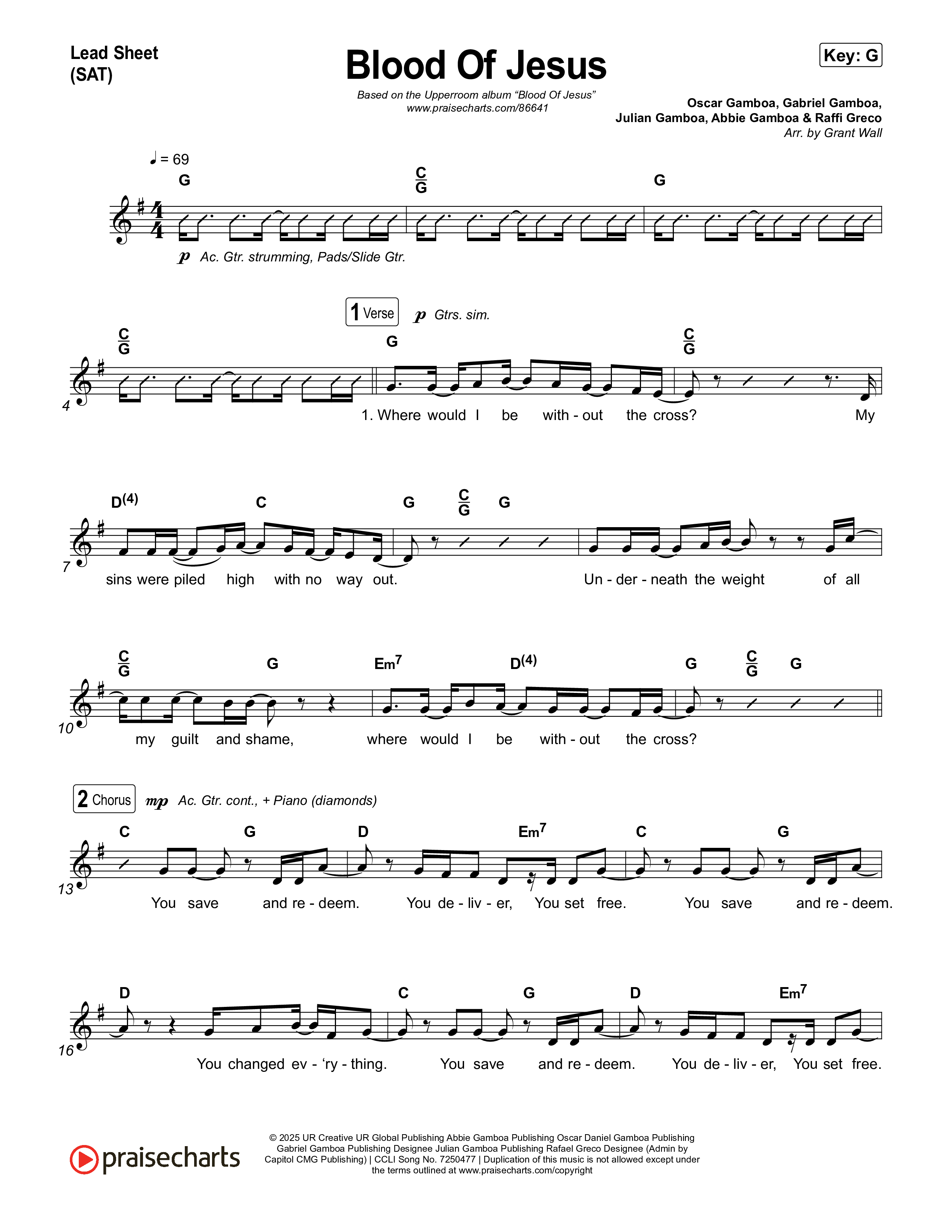 Blood Of Jesus Lead Sheet (SAT) (UPPERROOM)