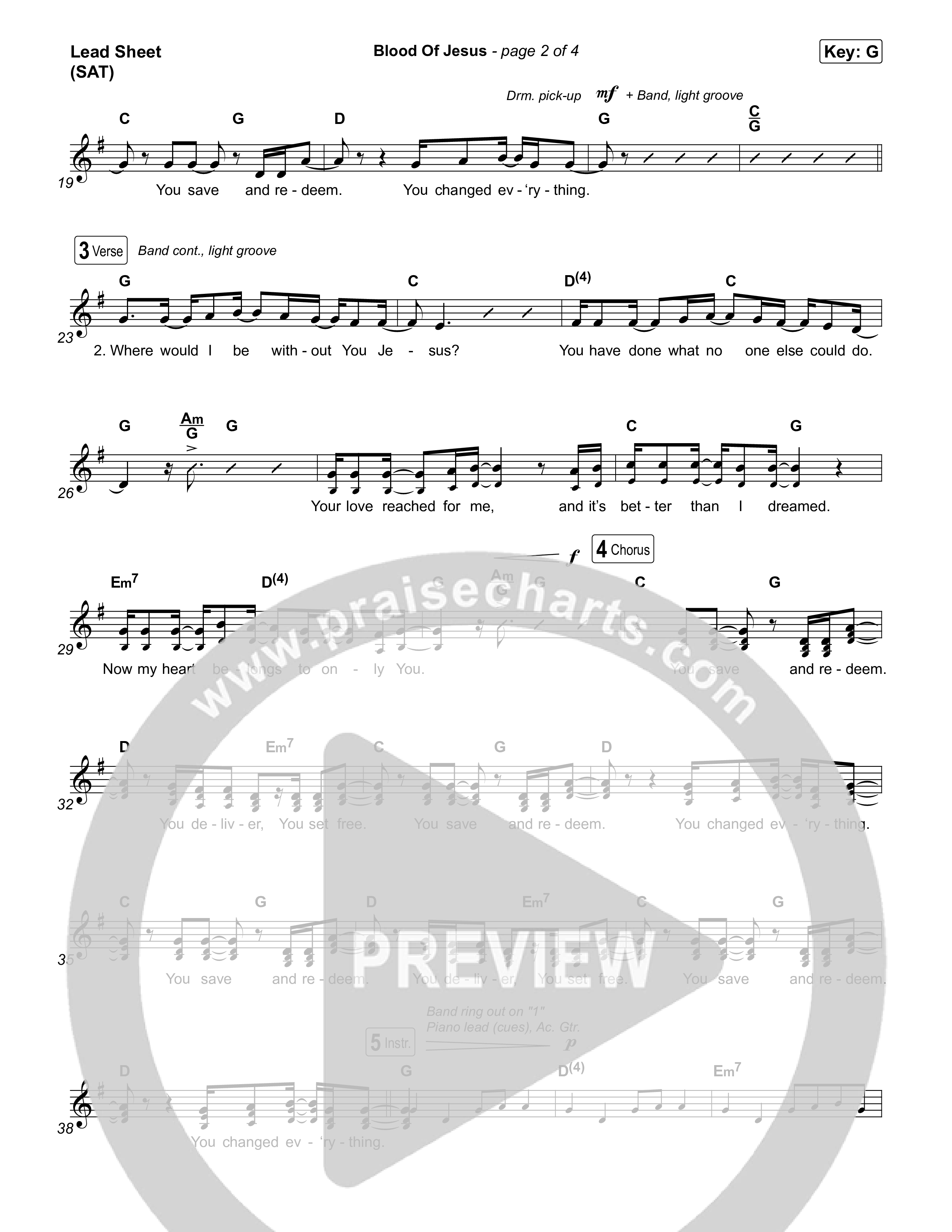 Blood Of Jesus Lead Sheet (SAT) (UPPERROOM)