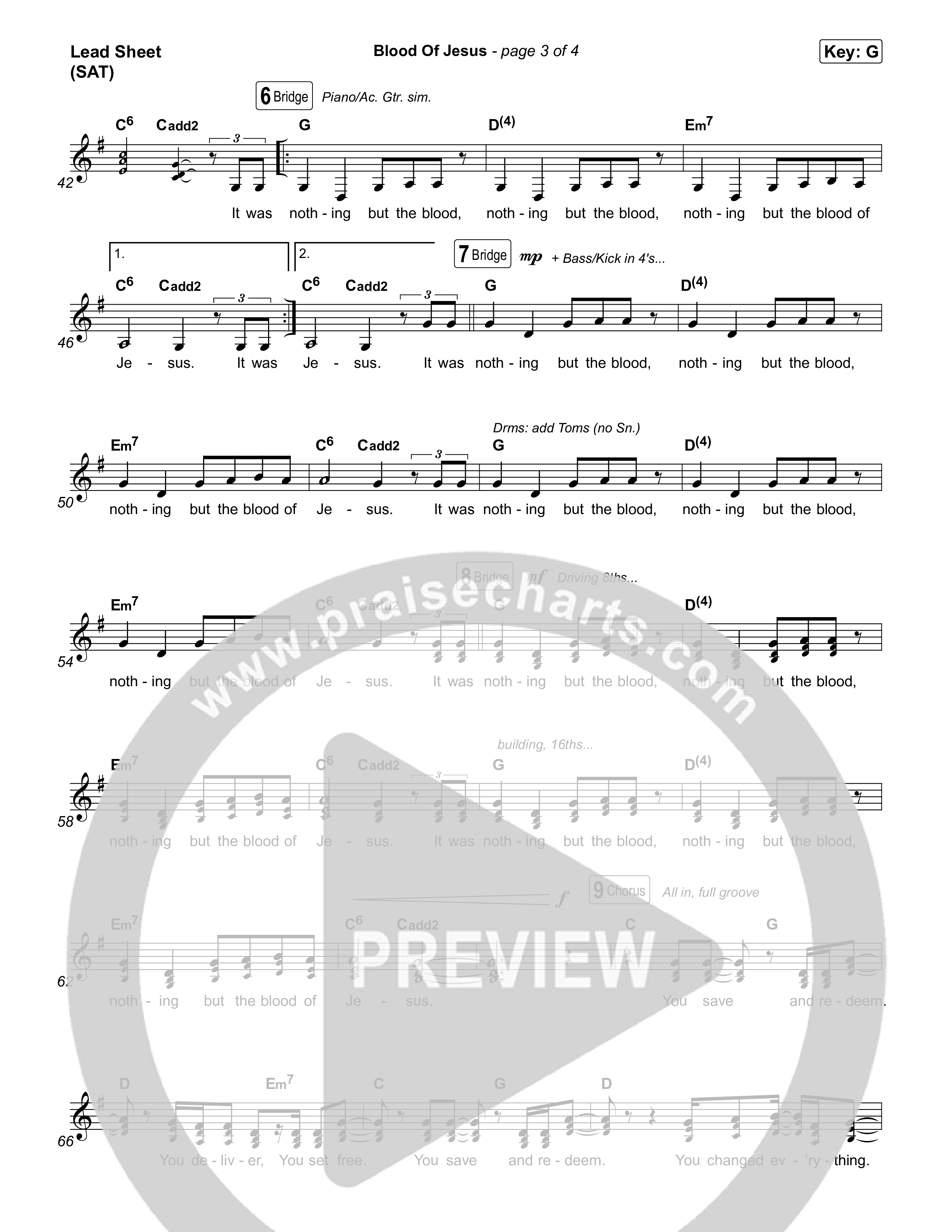 Blood Of Jesus Lead Sheet (SAT) (UPPERROOM)