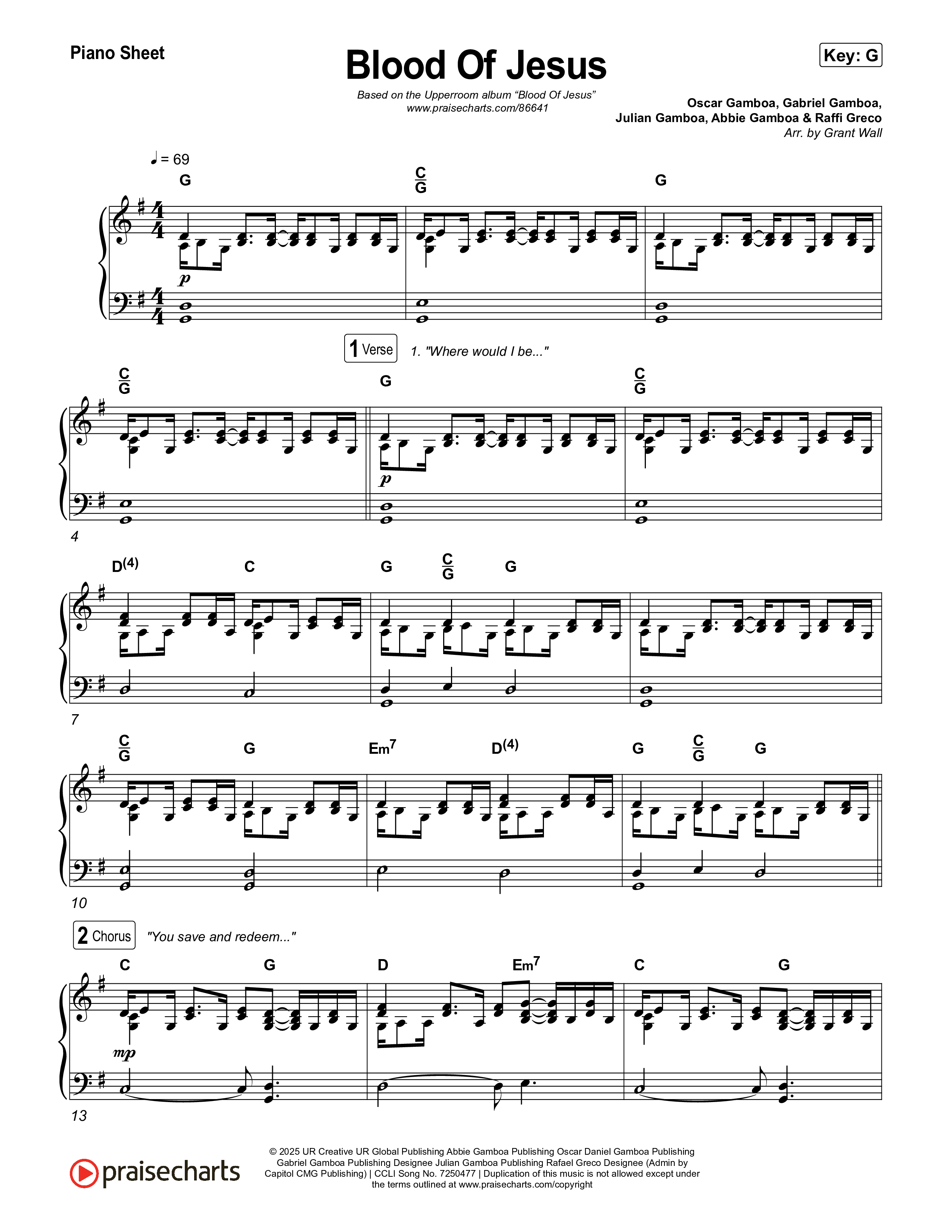 Blood Of Jesus Piano Sheet (UPPERROOM)