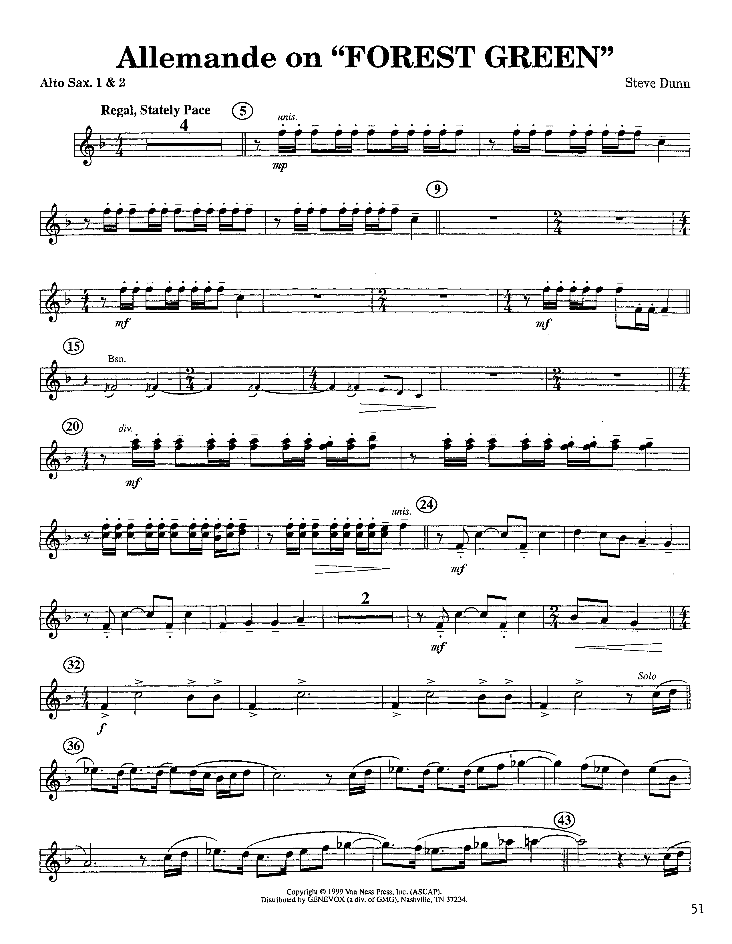 Allemande On Forest Green (Instrumental) Alto Sax 1/2 (Lifeway Worship / Arr. Steve Dunn)
