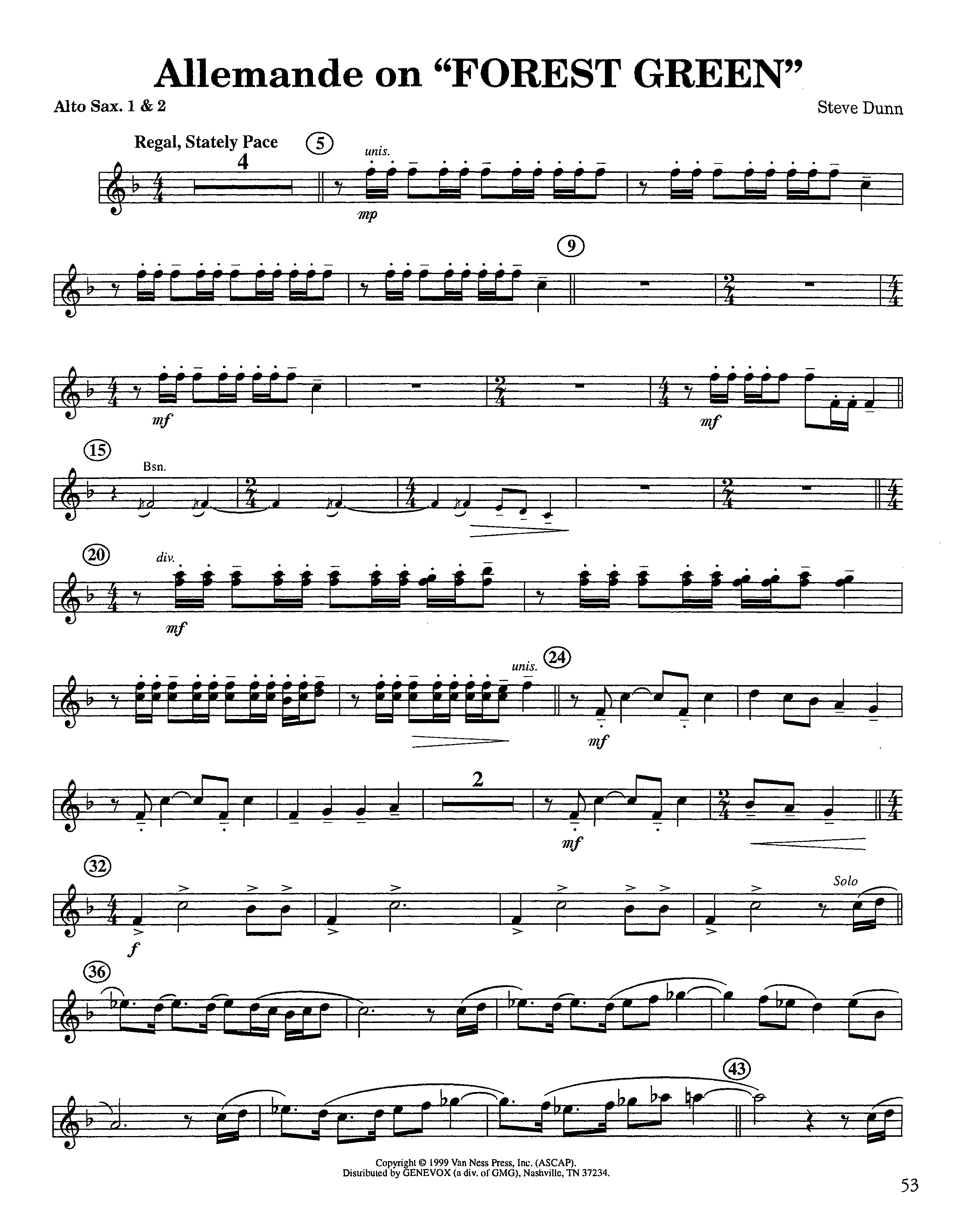 Allemande On Forest Green (Instrumental) Alto Sax 1/2 (Lifeway Worship / Arr. Steve Dunn)