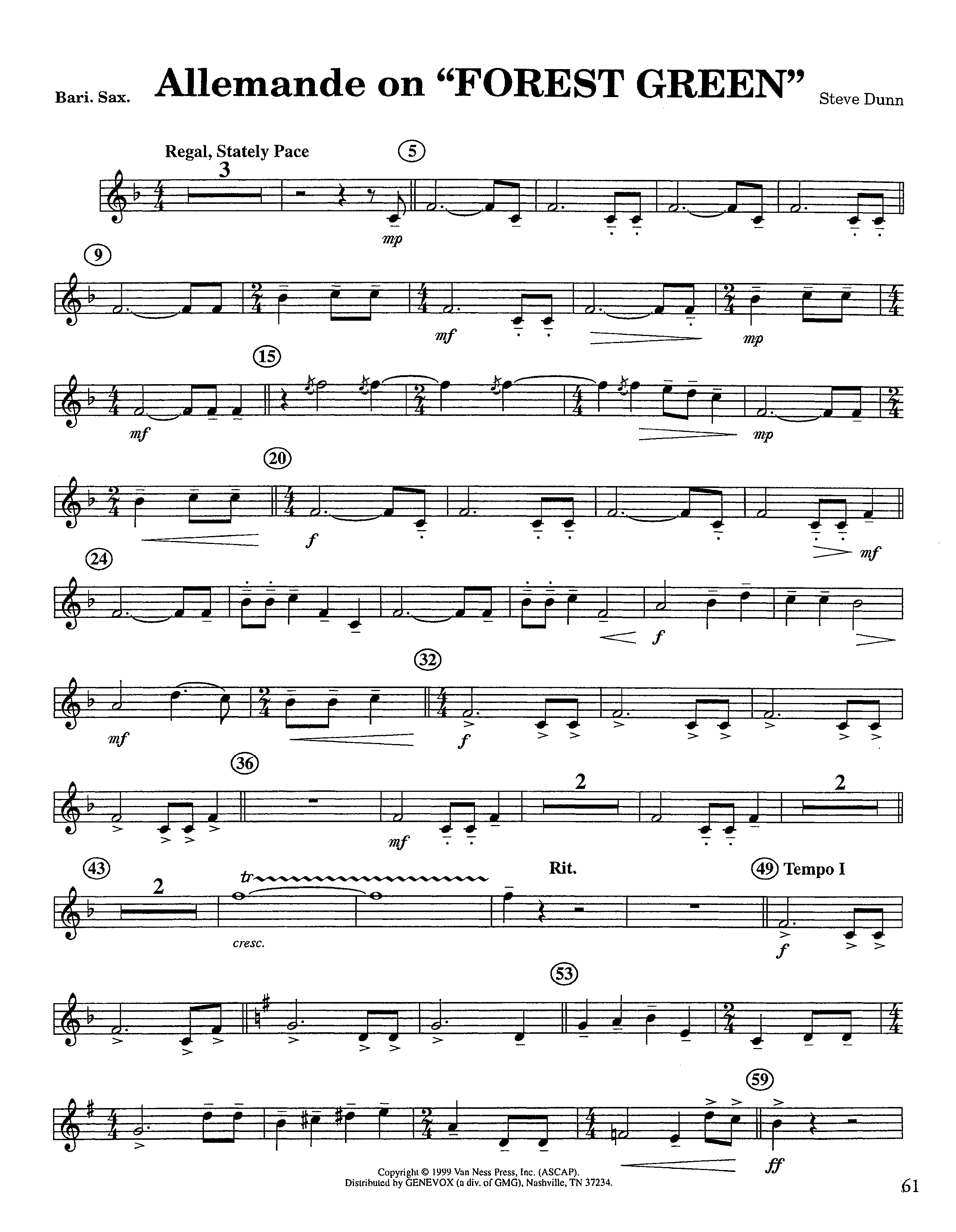 Allemande On Forest Green (Instrumental) Bari Sax (Lifeway Worship / Arr. Steve Dunn)