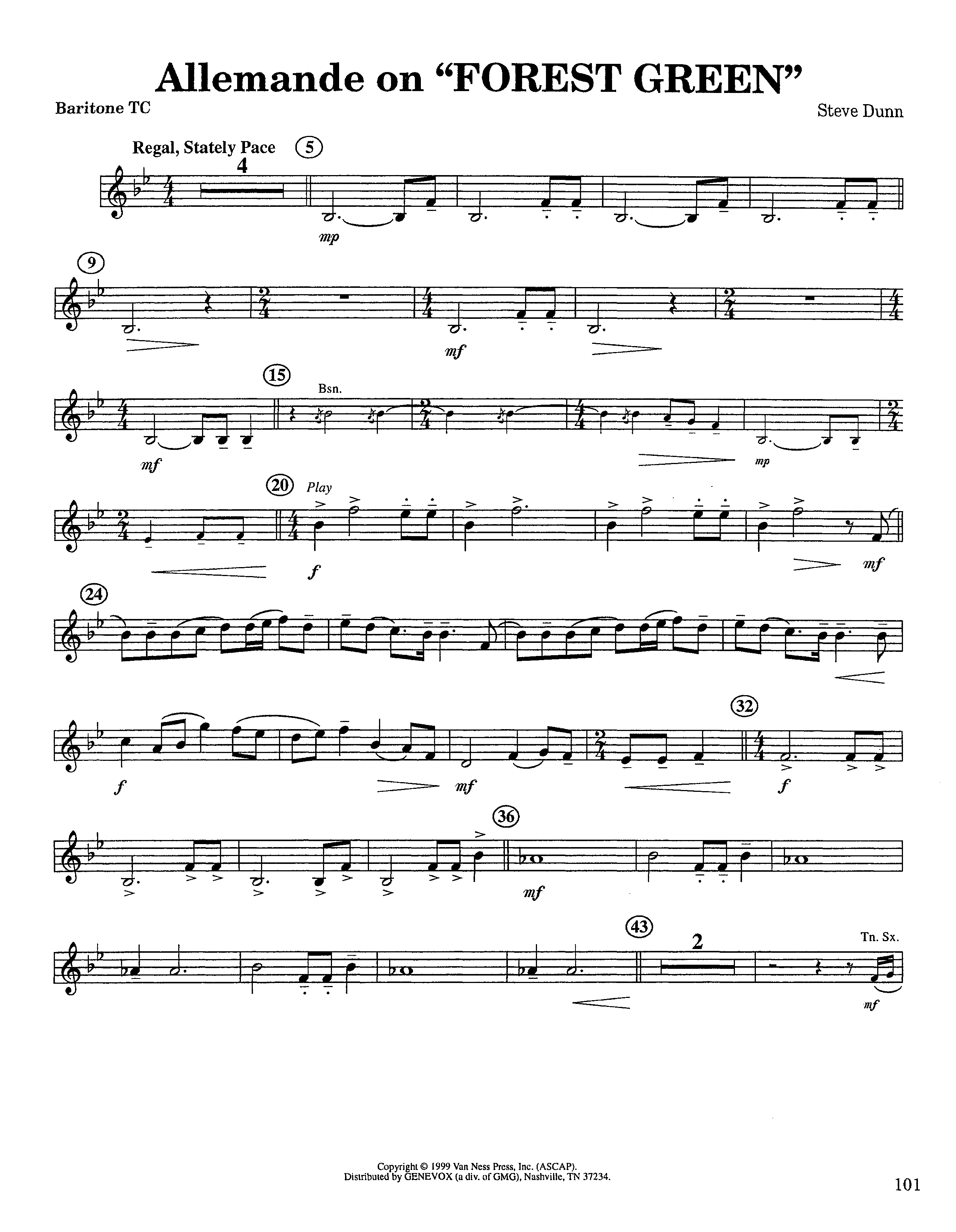 Allemande On Forest Green (Instrumental) Baritone TC (Lifeway Worship / Arr. Steve Dunn)