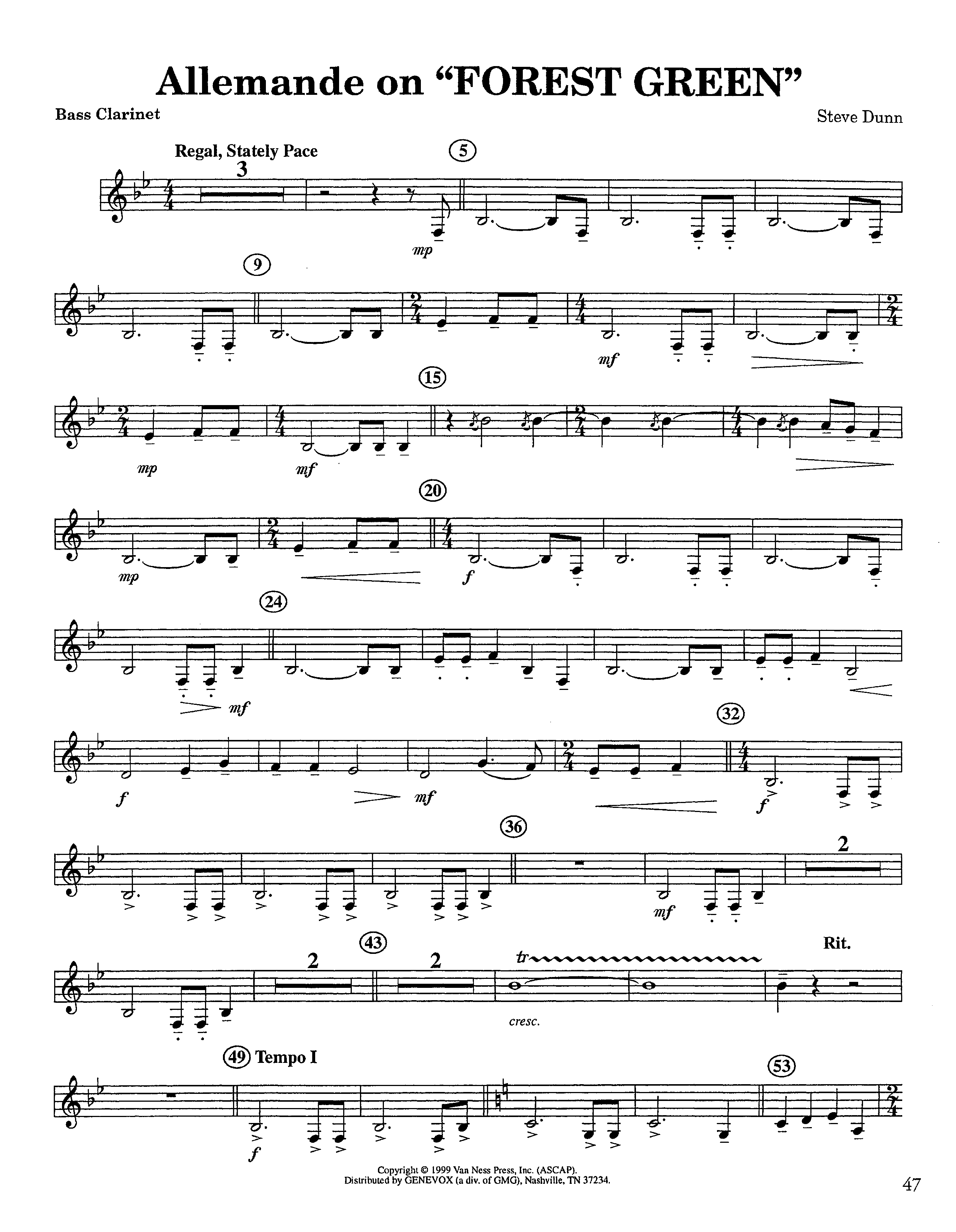 Allemande On Forest Green (Instrumental) Bass Clarinet (Lifeway Worship / Arr. Steve Dunn)