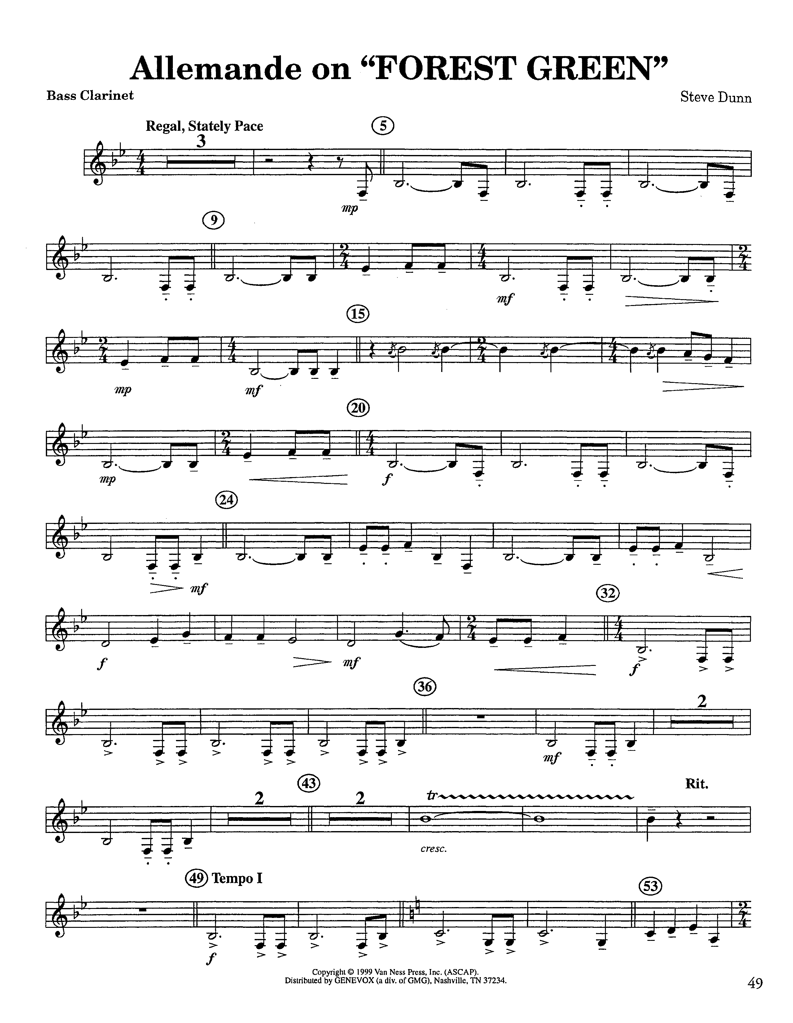 Allemande On Forest Green (Instrumental) Bass Clarinet (Lifeway Worship / Arr. Steve Dunn)