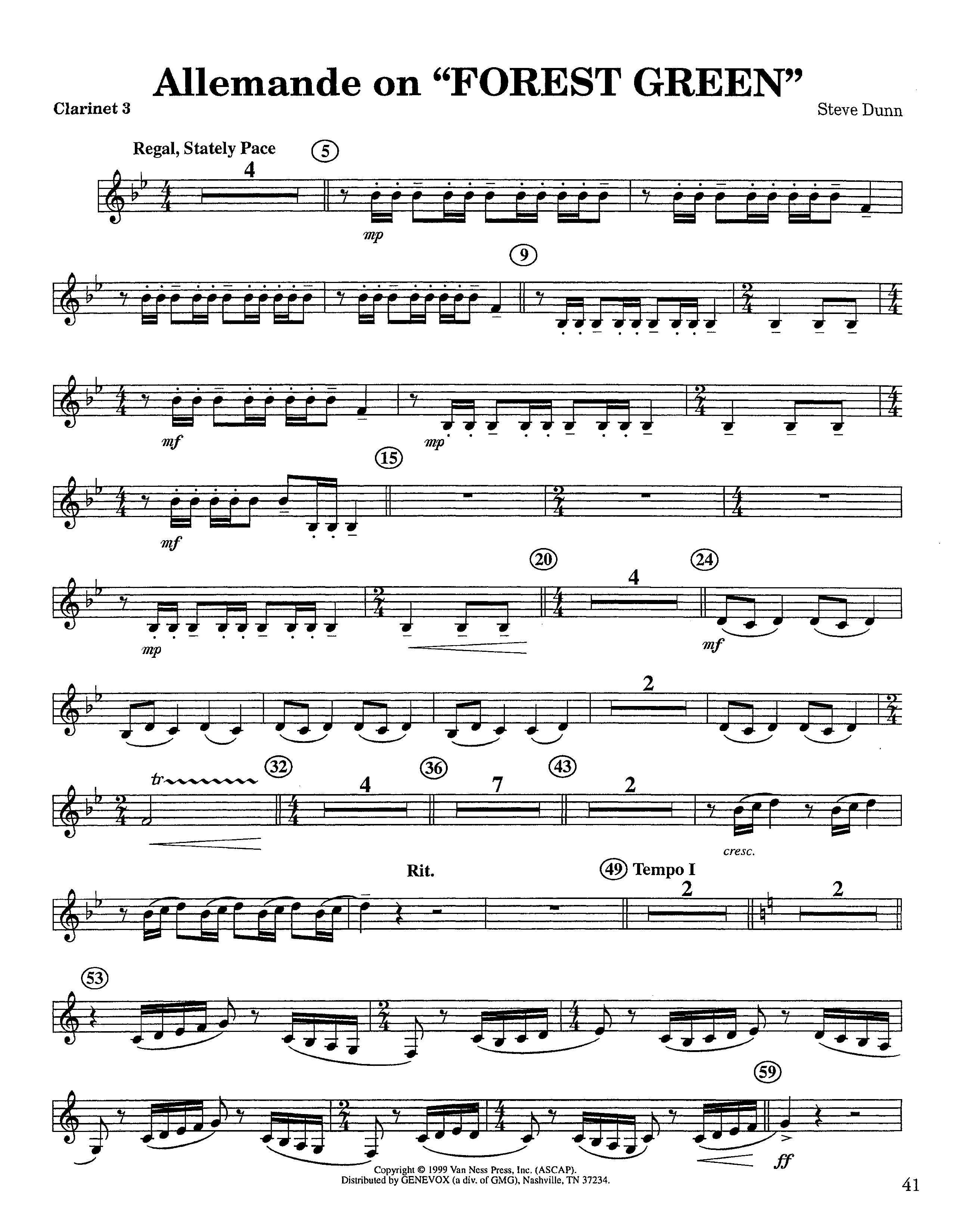 Allemande On Forest Green (Instrumental) Clarinet 3 (Lifeway Worship / Arr. Steve Dunn)